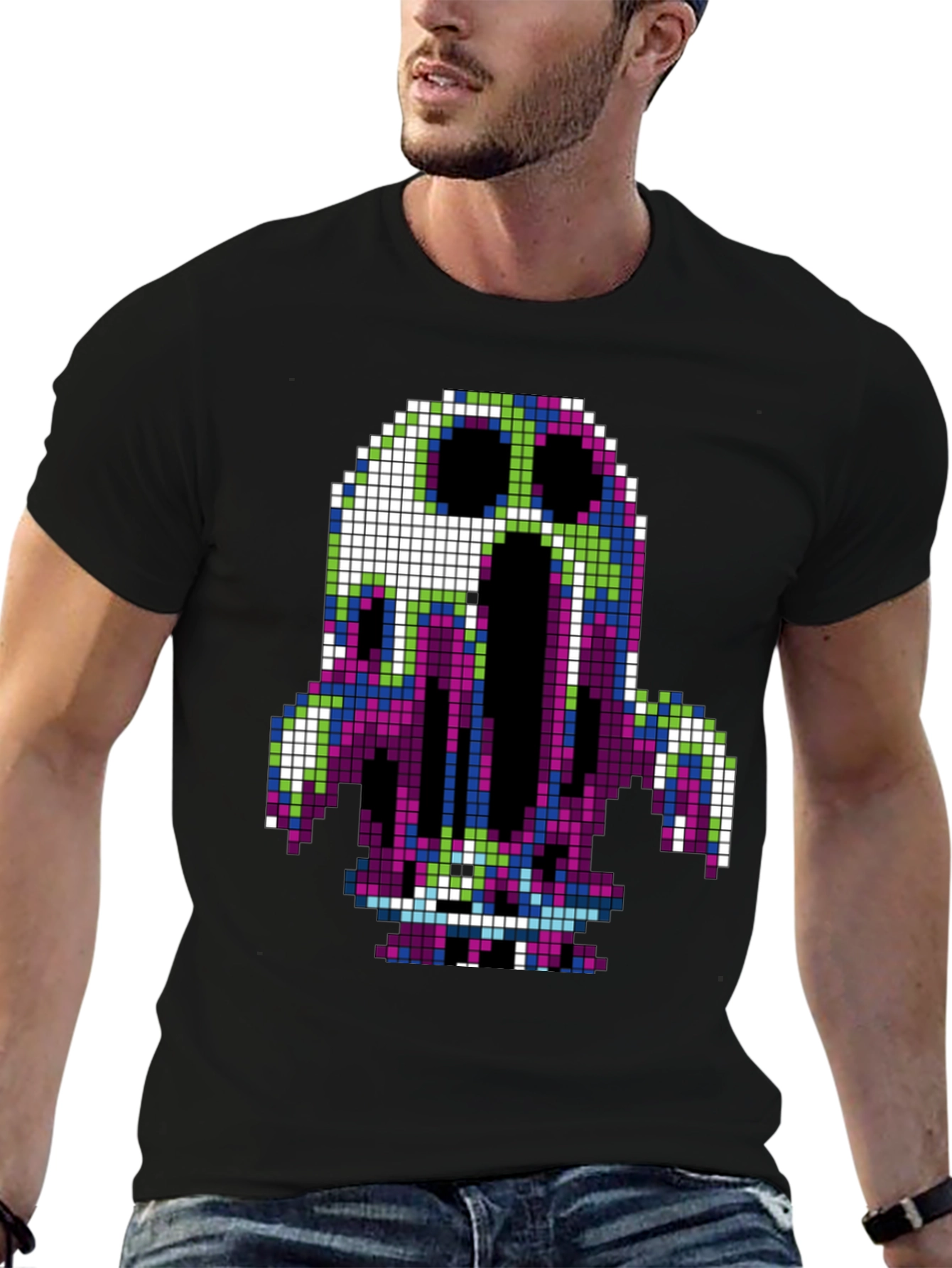Pixel Art Ghost T-Shirt - Retro Gaming Style
