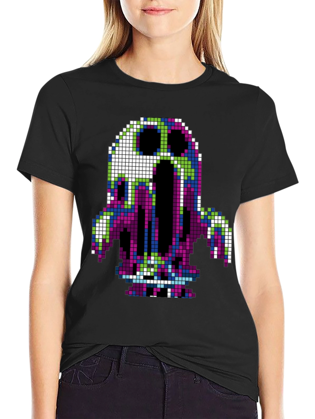 Pixel Art Ghost T-Shirt - Retro Gaming Style