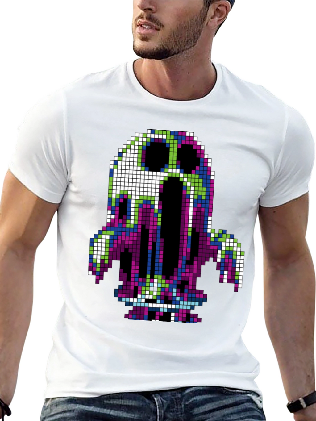 Pixel Art Ghost T-Shirt - Retro Gaming Style
