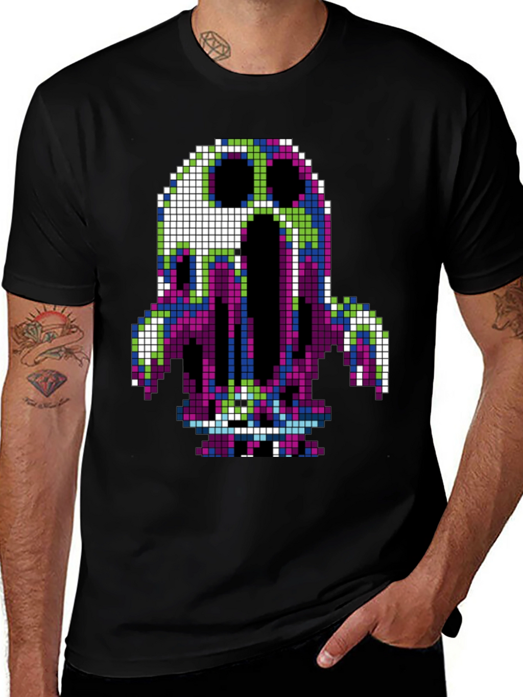 Pixel Art Ghost T-Shirt - Retro Gaming Style