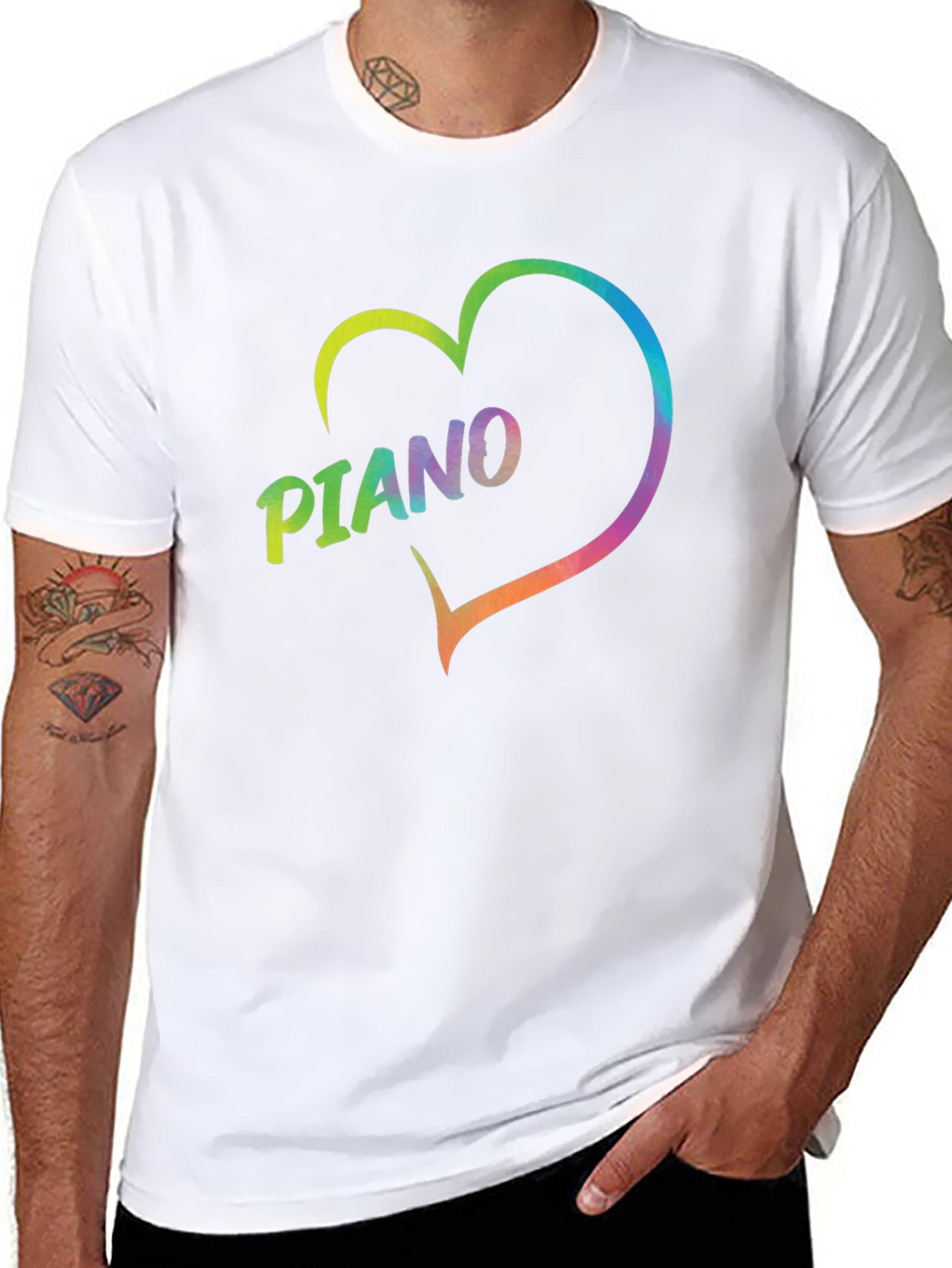 Rainbow Piano Heart Graphic T-Shirt - Black