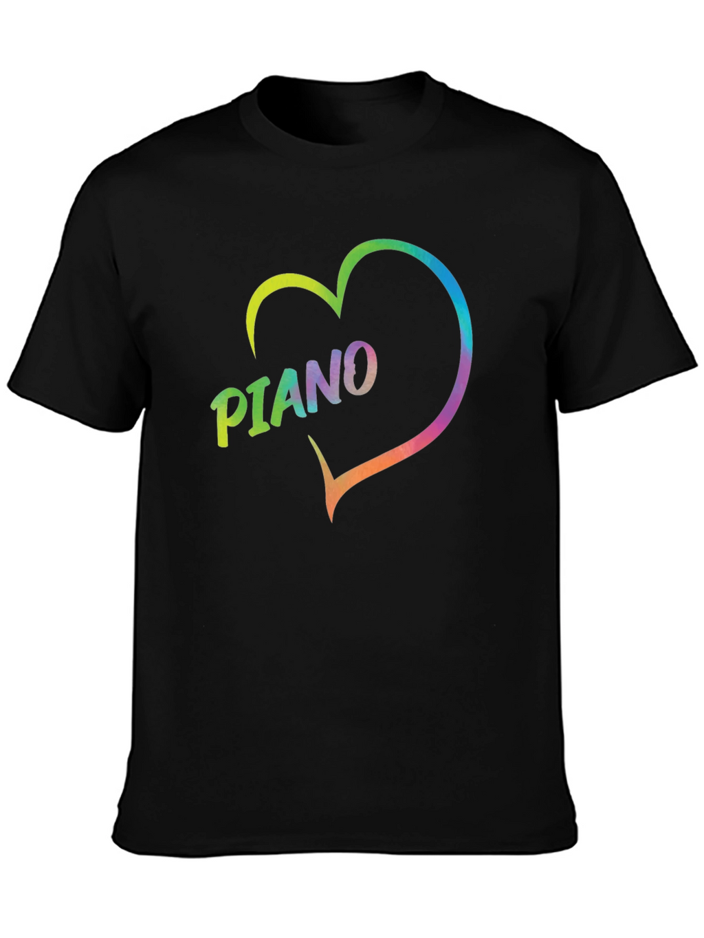Rainbow Piano Heart Graphic T-Shirt - Black