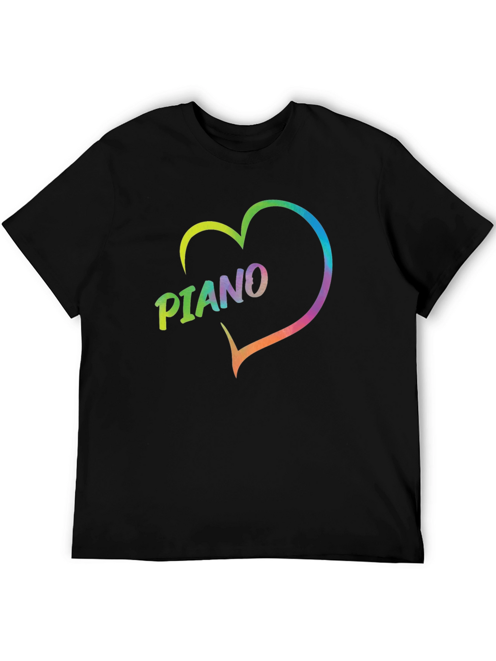 Rainbow Piano Heart Graphic T-Shirt - Black