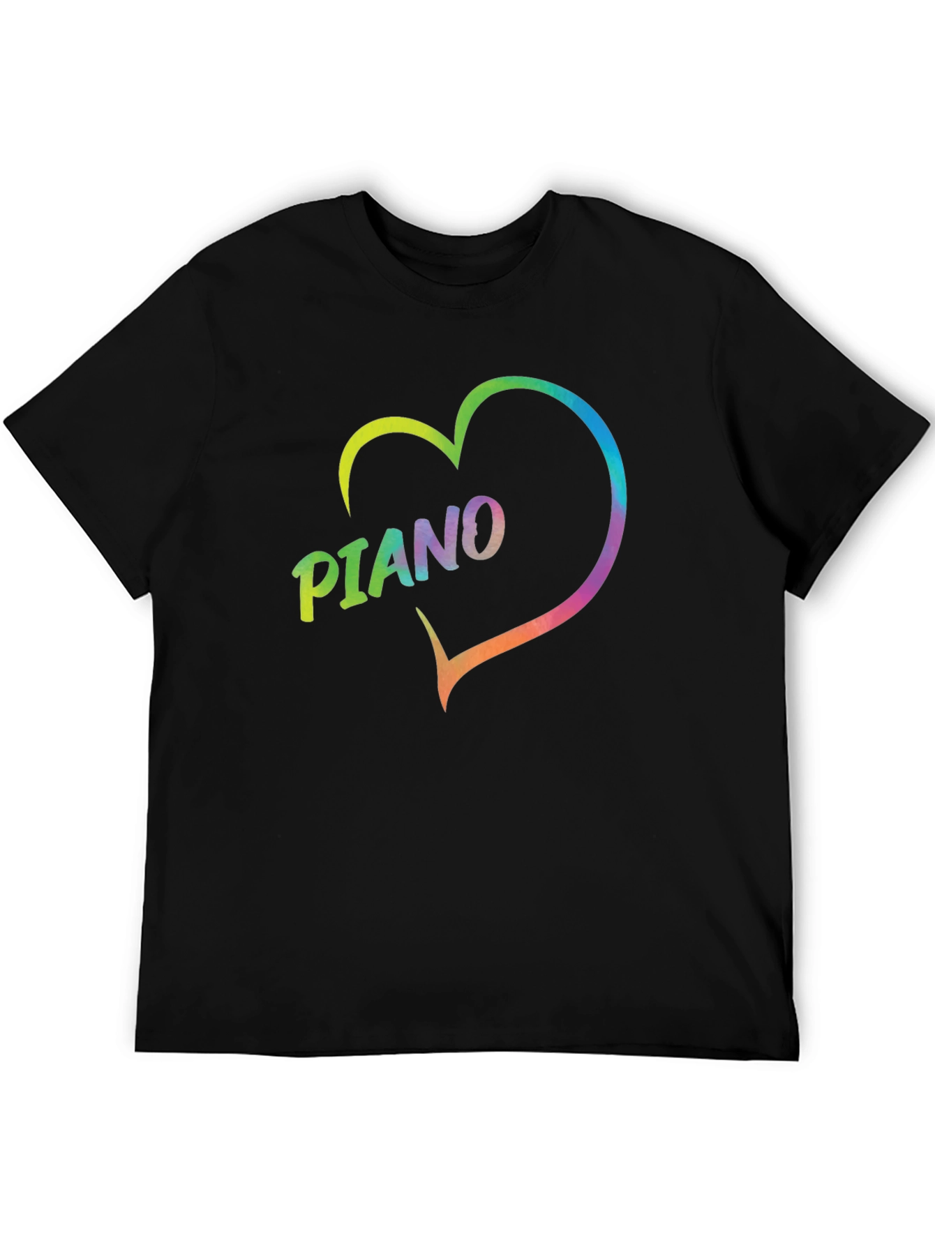 Rainbow Piano Heart Graphic T-Shirt - Black