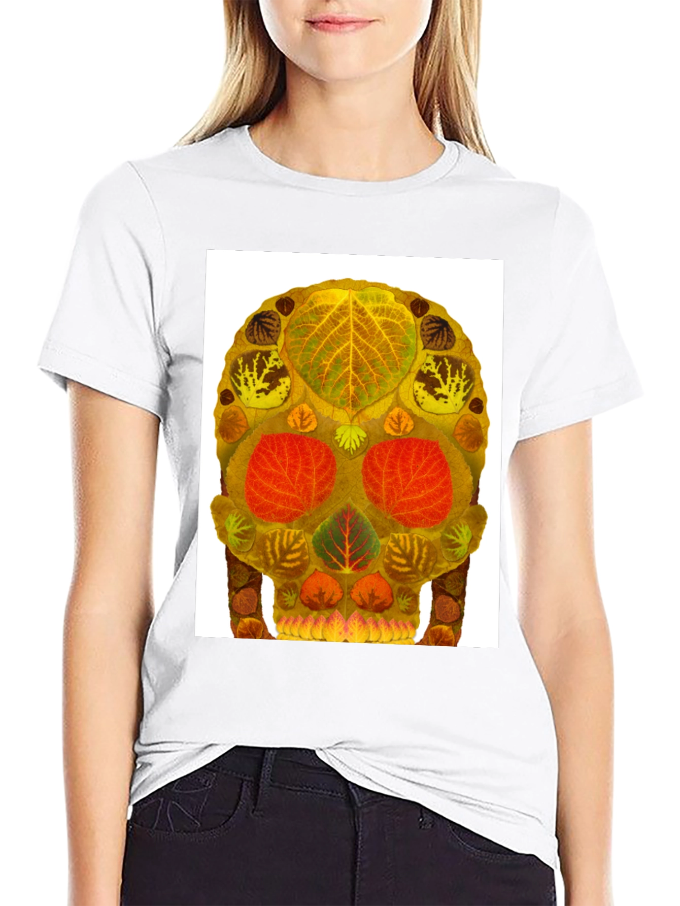 Leaf Skull Graphic Tee - Unique Nature Art T-Shirt