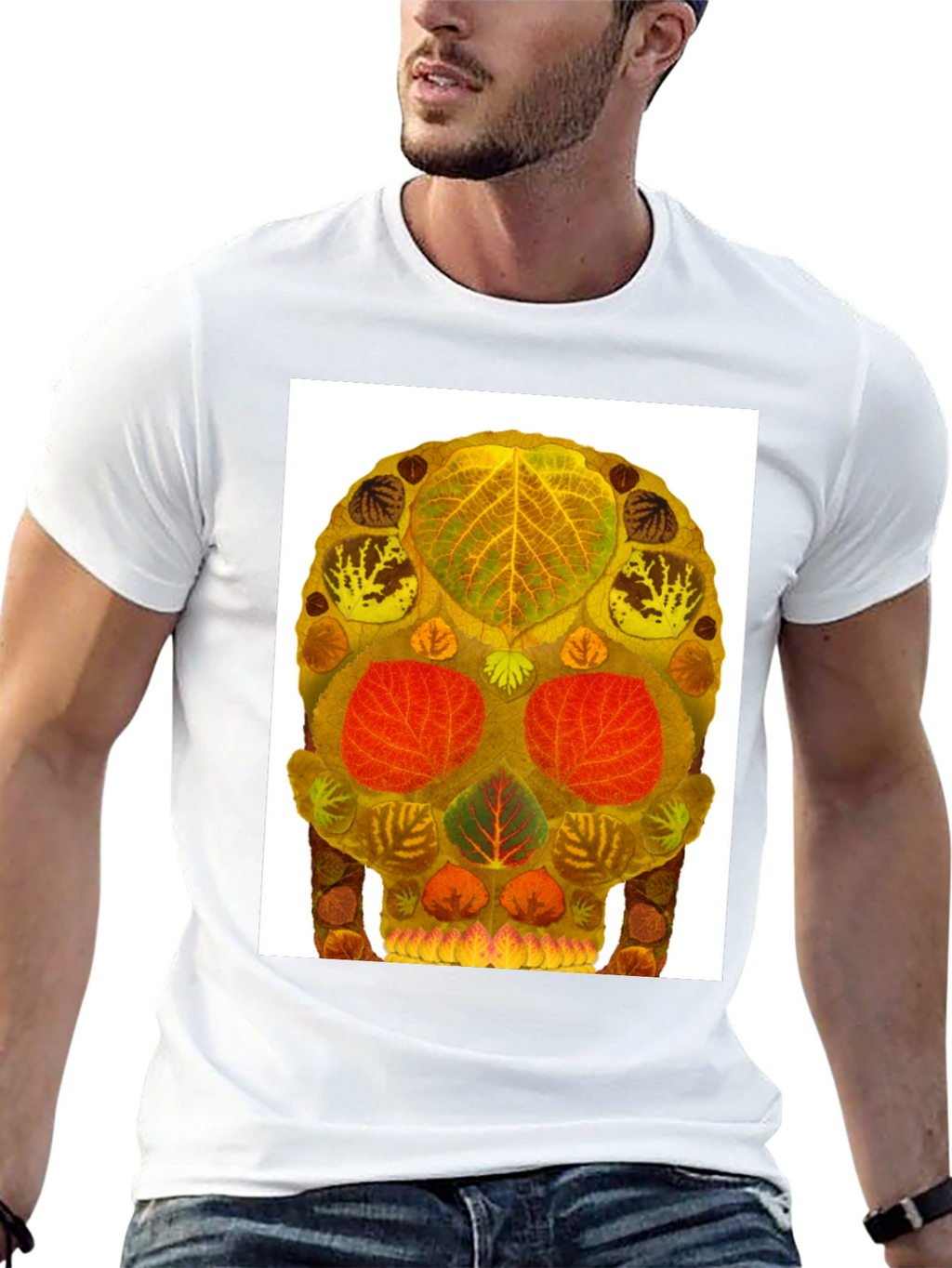 Leaf Skull Graphic Tee - Unique Nature Art T-Shirt