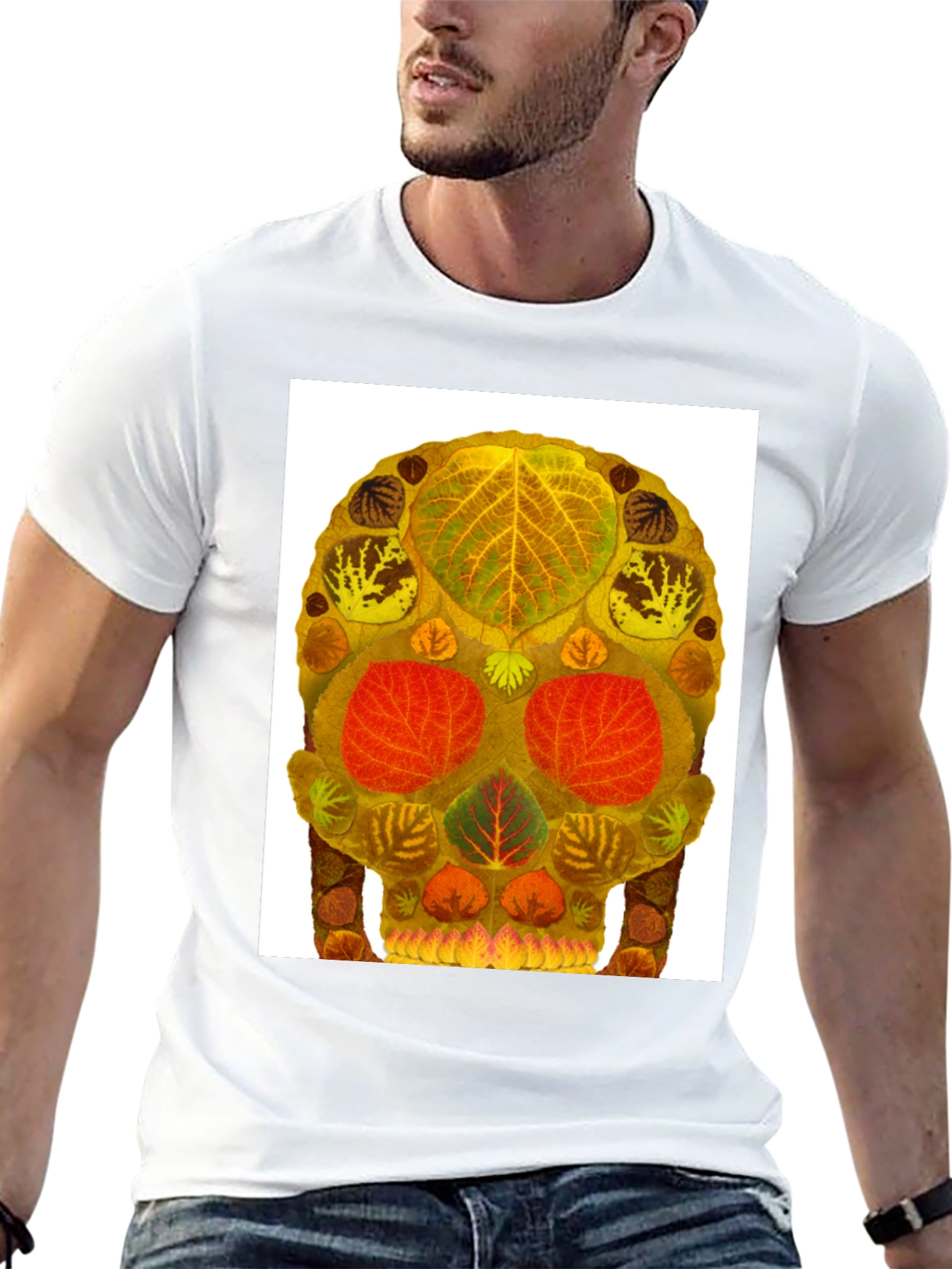 Leaf Skull Graphic Tee - Unique Nature Art T-Shirt