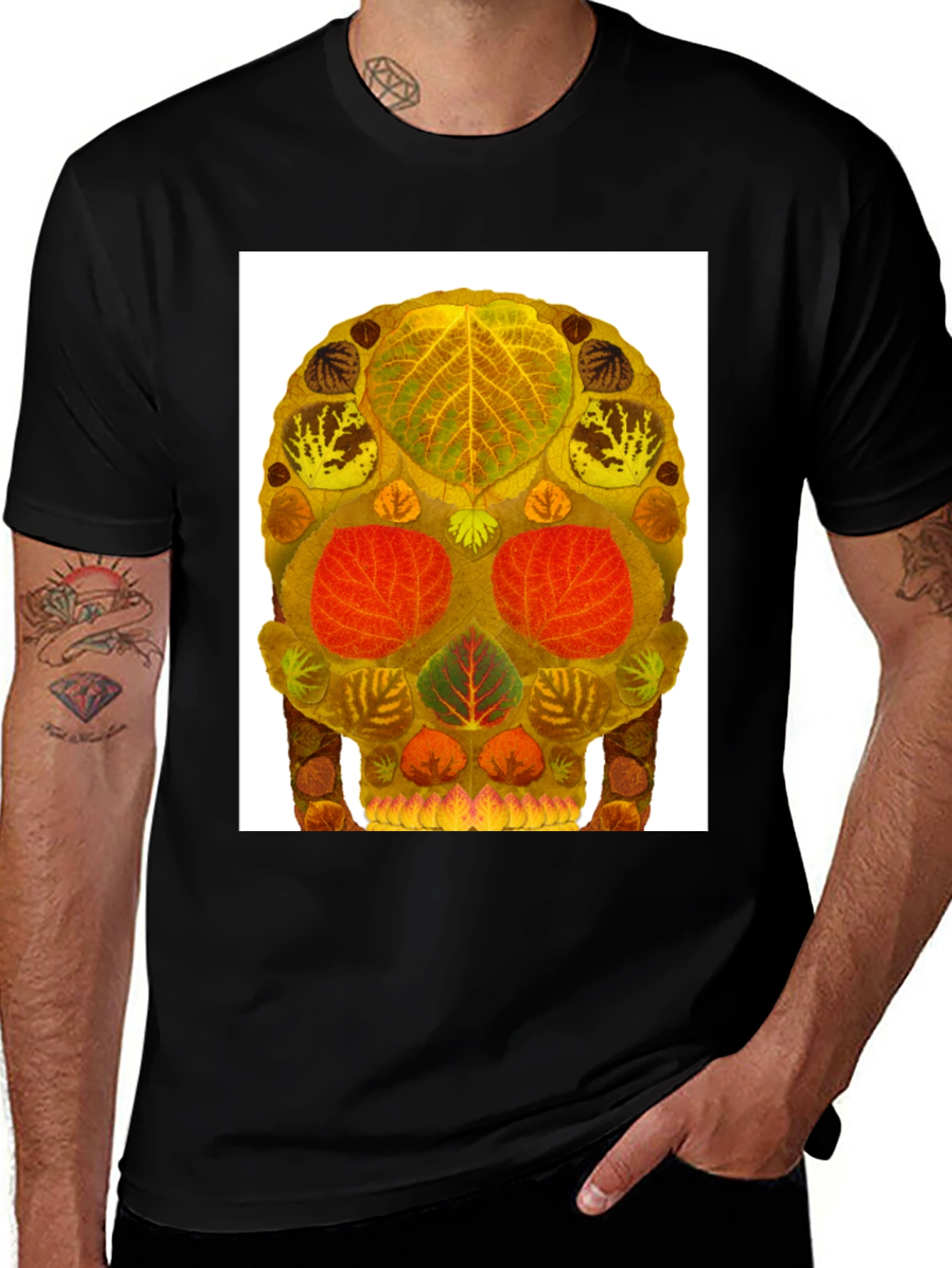Leaf Skull Graphic Tee - Unique Nature Art T-Shirt