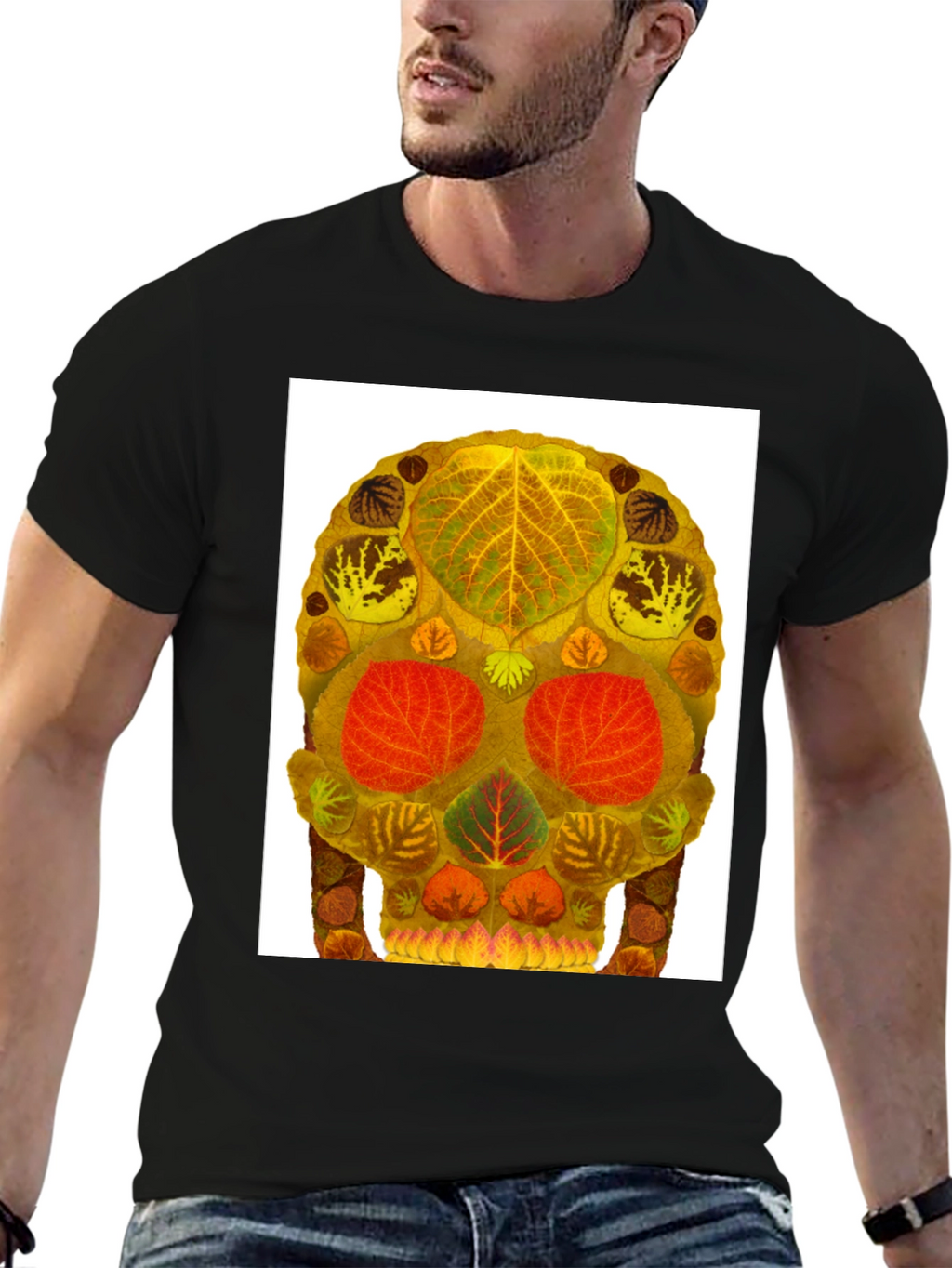 Leaf Skull Graphic Tee - Unique Nature Art T-Shirt