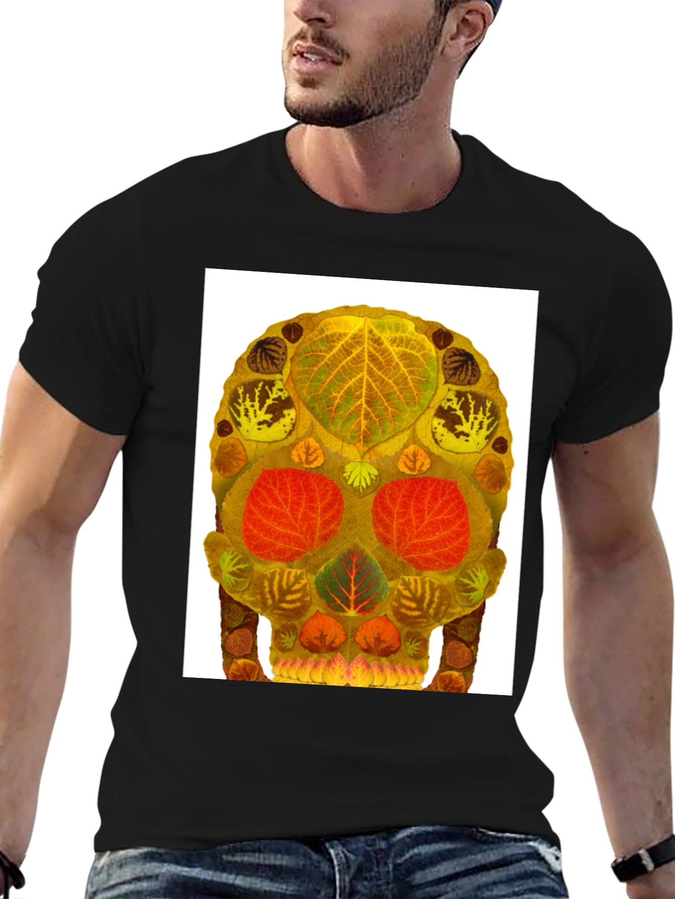 Leaf Skull Graphic Tee - Unique Nature Art T-Shirt