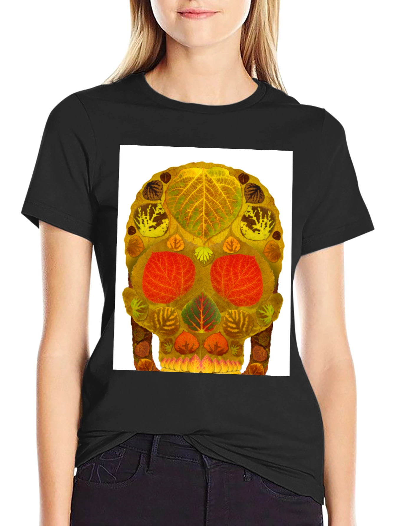Leaf Skull Graphic Tee - Unique Nature Art T-Shirt