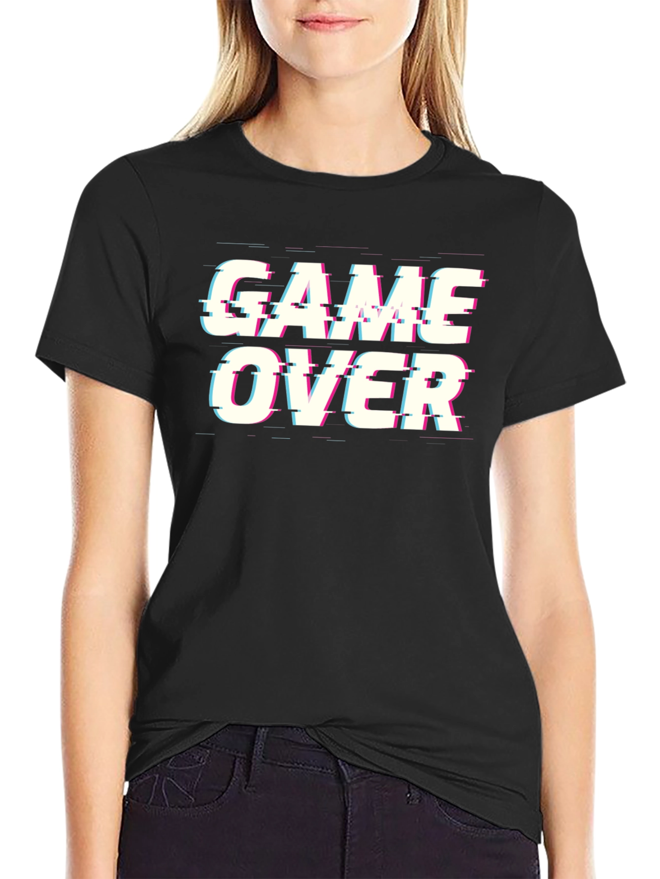 Game Over Glitch T-Shirt - Black Cotton Gamer Tee