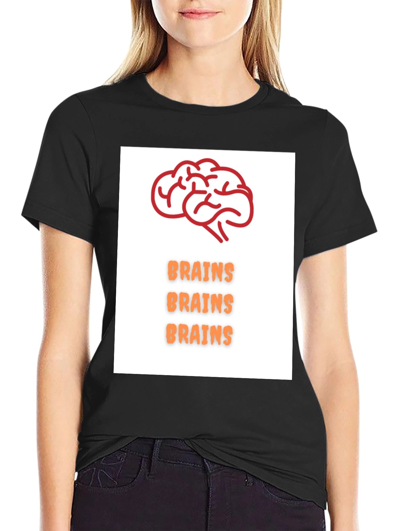 Brains T-Shirt - Black Crew Neck Tee