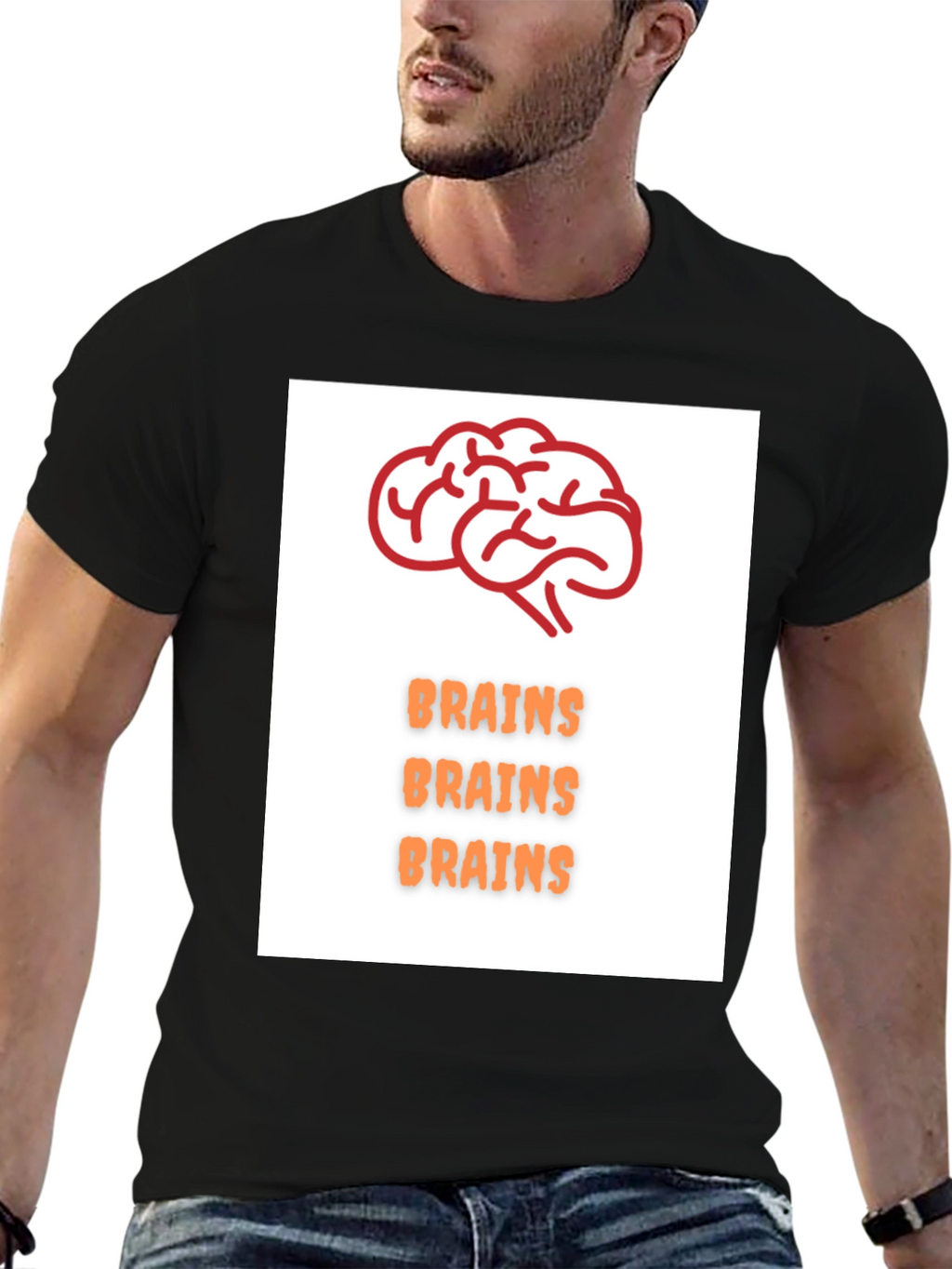 Brains T-Shirt - Black Crew Neck Tee