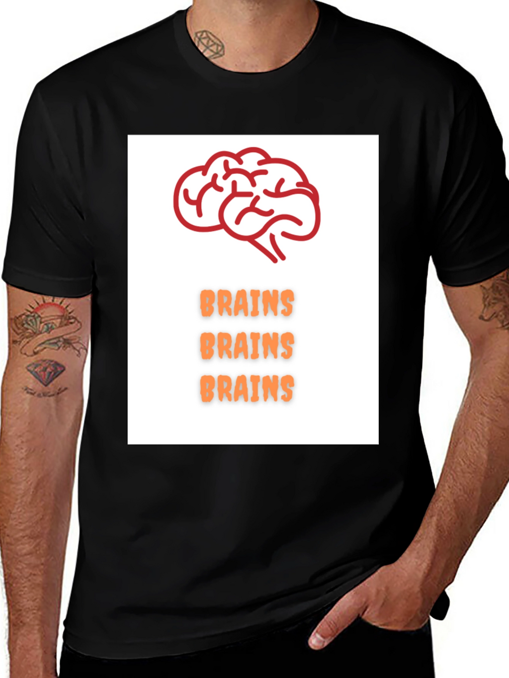 Brains T-Shirt - Black Crew Neck Tee