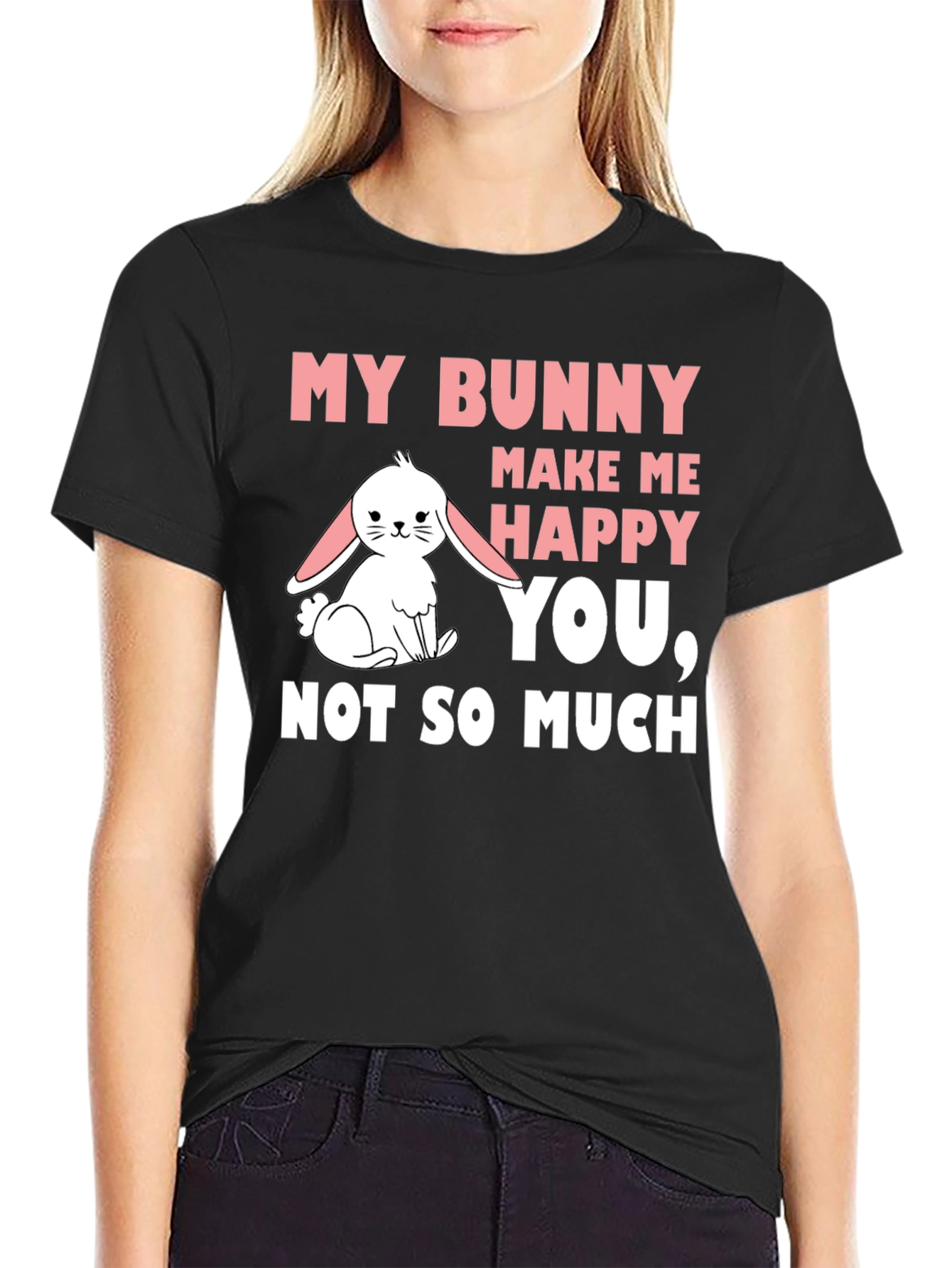 My Bunny Makes Me Happy Mens Black T-Shirt