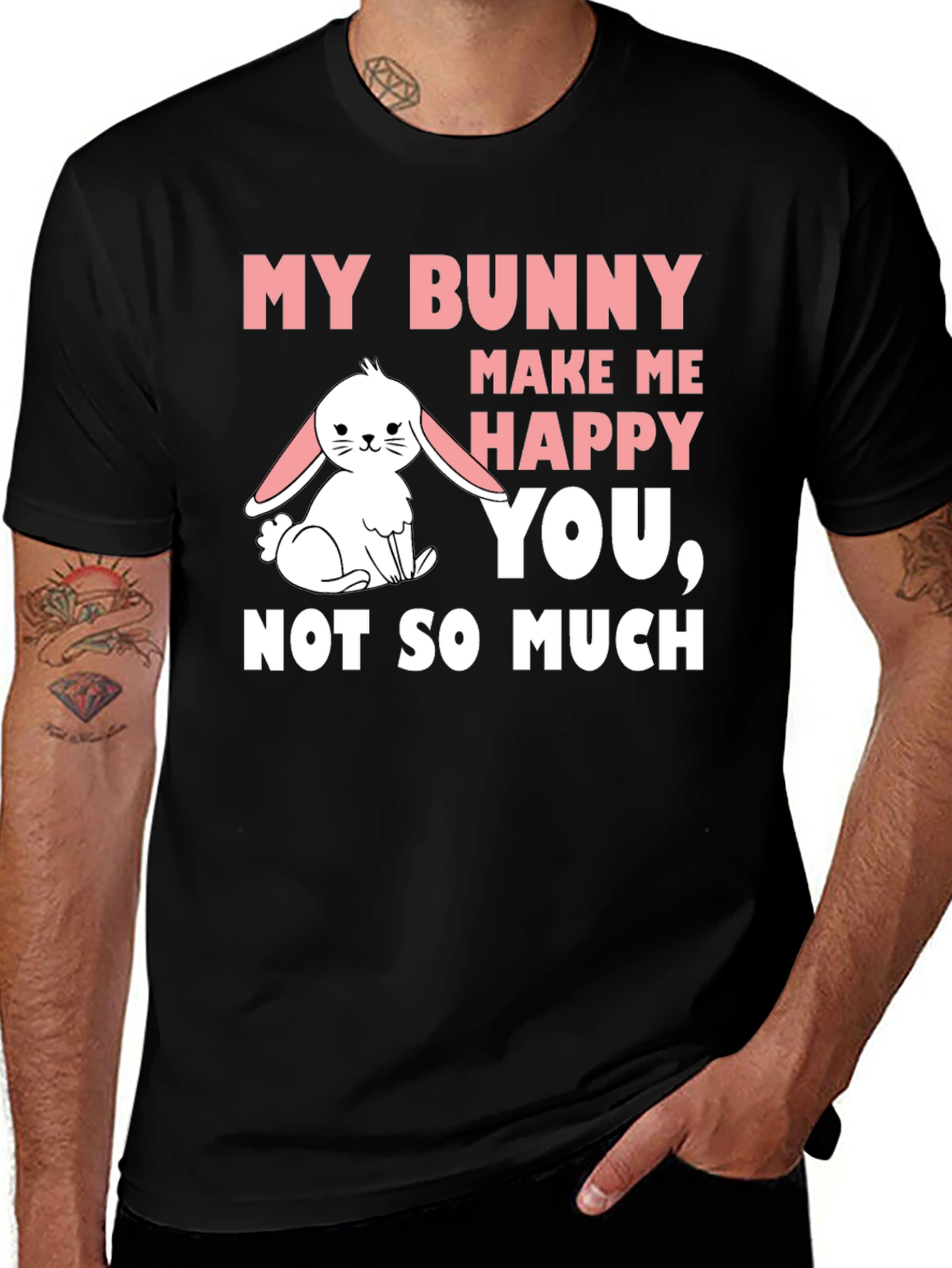 My Bunny Makes Me Happy Mens Black T-Shirt