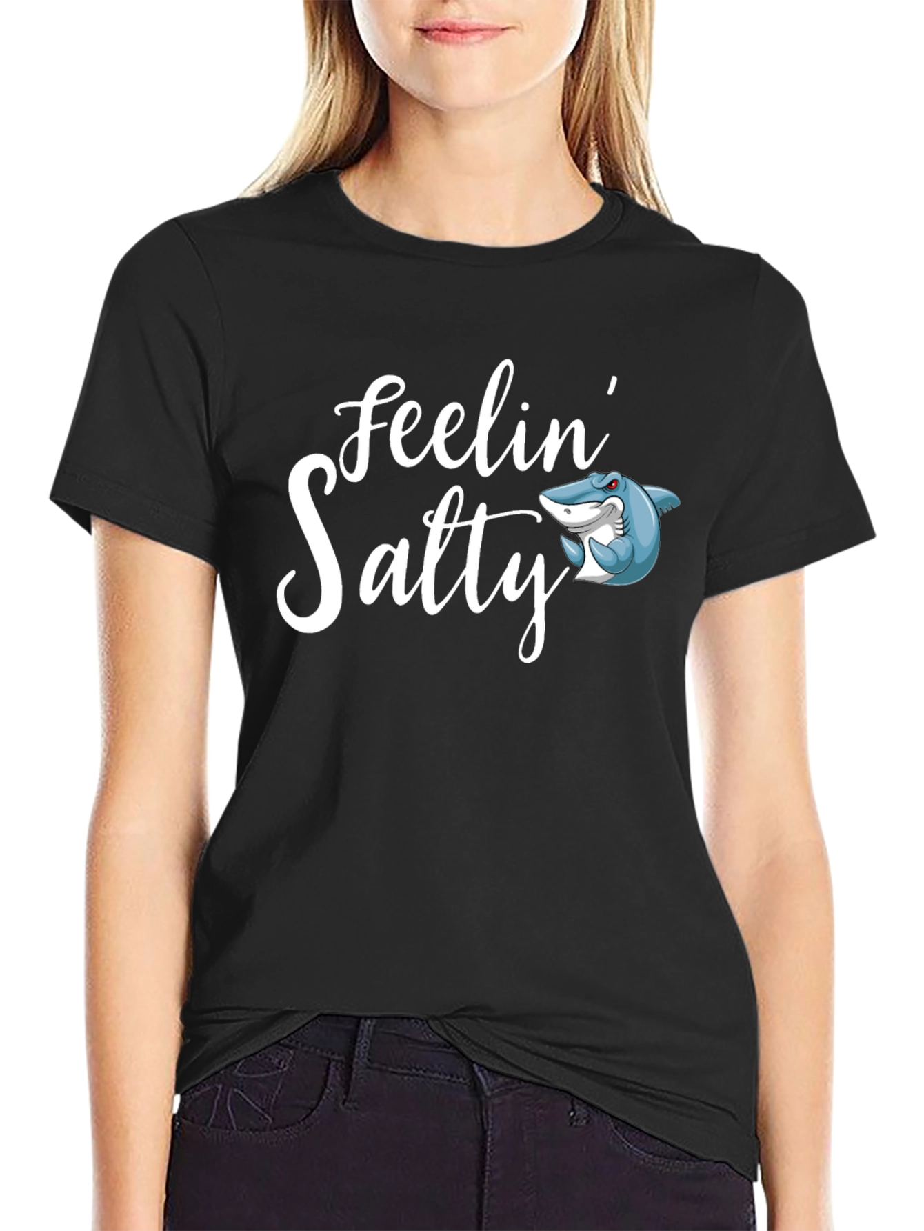 Feelin Salty Shark Graphic Tee - Mens Black T-Shirt