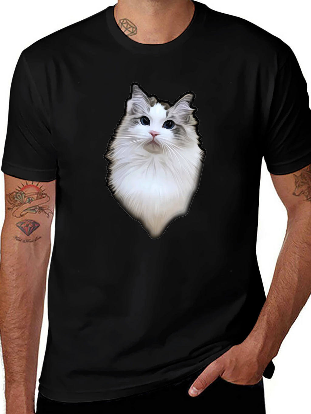 Cat Portrait Black T-Shirt