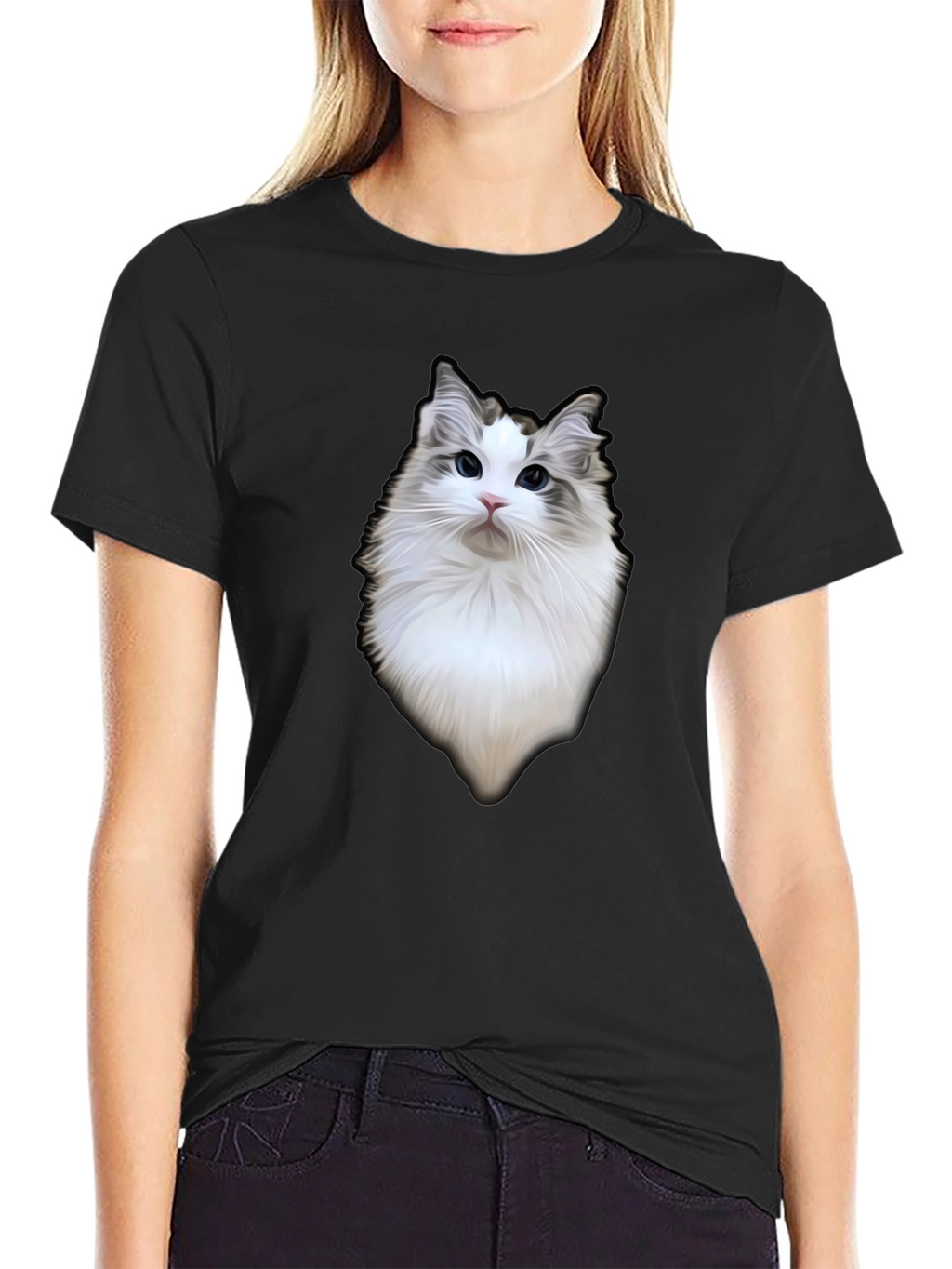 Cat Portrait Black T-Shirt
