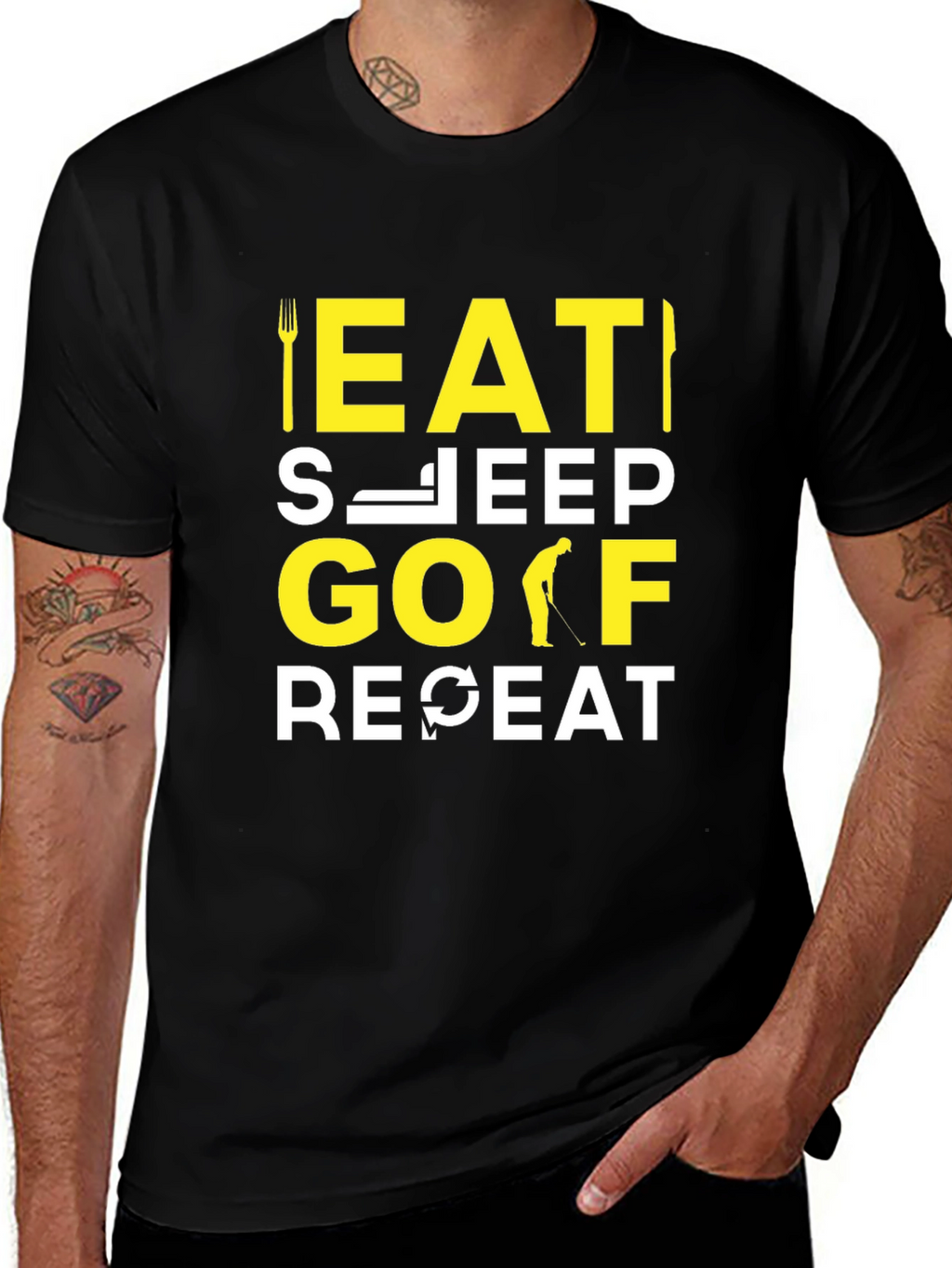 Eat Sleep Golf Repeat T-Shirt | Funny Golfer Tee