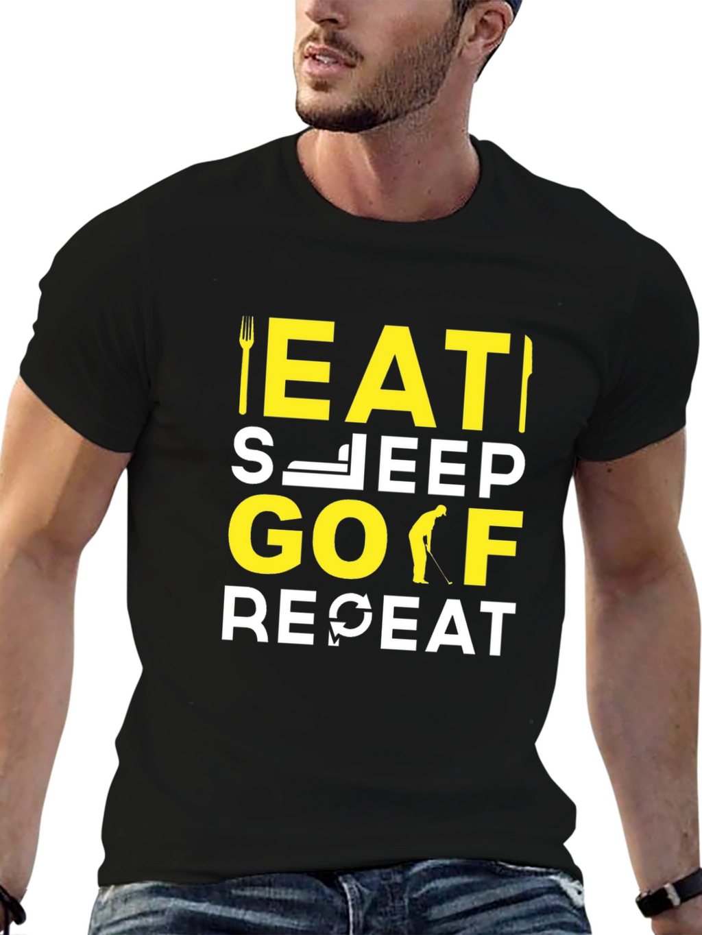 Eat Sleep Golf Repeat T-Shirt | Funny Golfer Tee