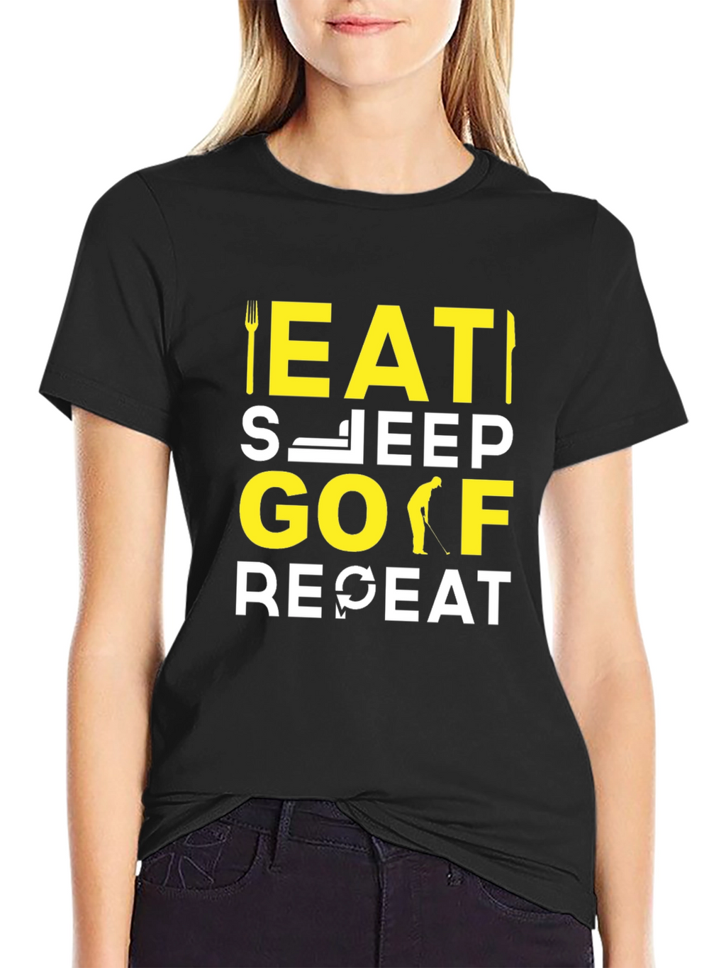 Eat Sleep Golf Repeat T-Shirt | Funny Golfer Tee