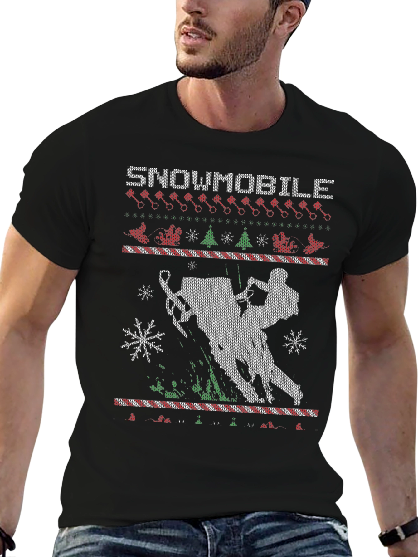 Snowmobile Ugly Christmas Sweater Style T-Shirt