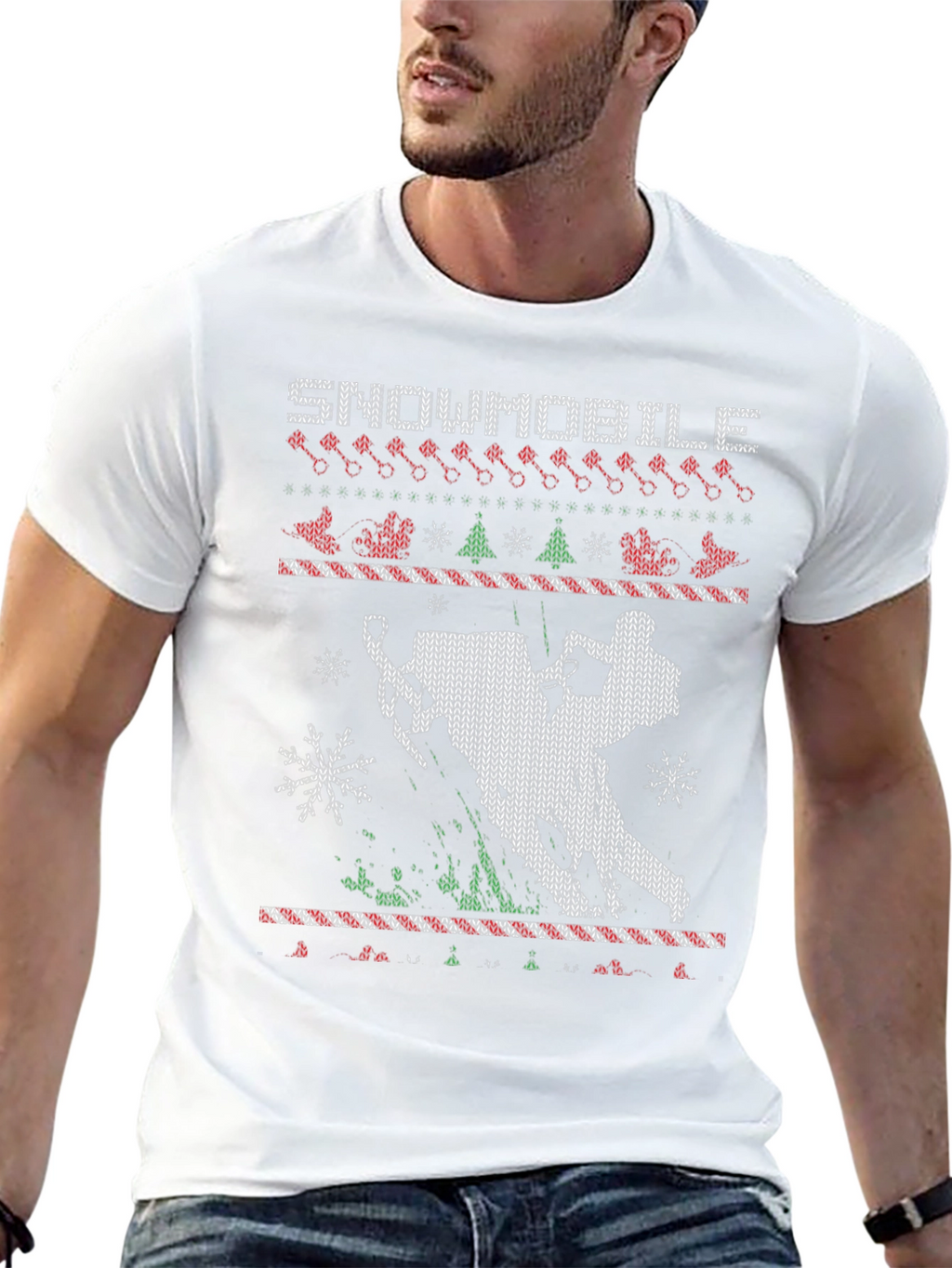 Snowmobile Ugly Christmas Sweater Style T-Shirt