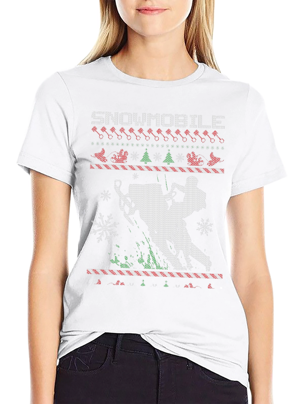 Snowmobile Ugly Christmas Sweater Style T-Shirt