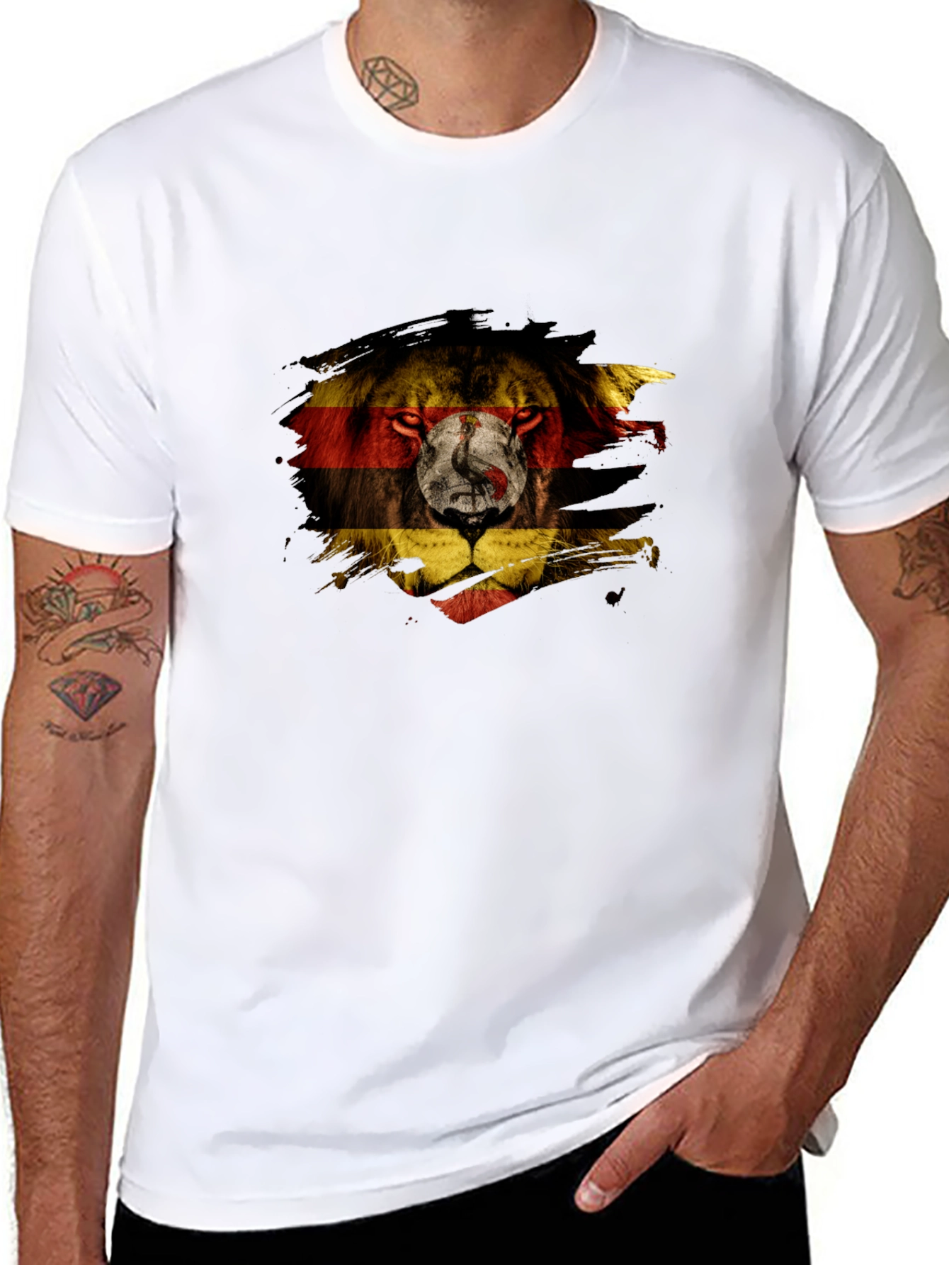 Uganda Flag Lion Graphic Tee - Black