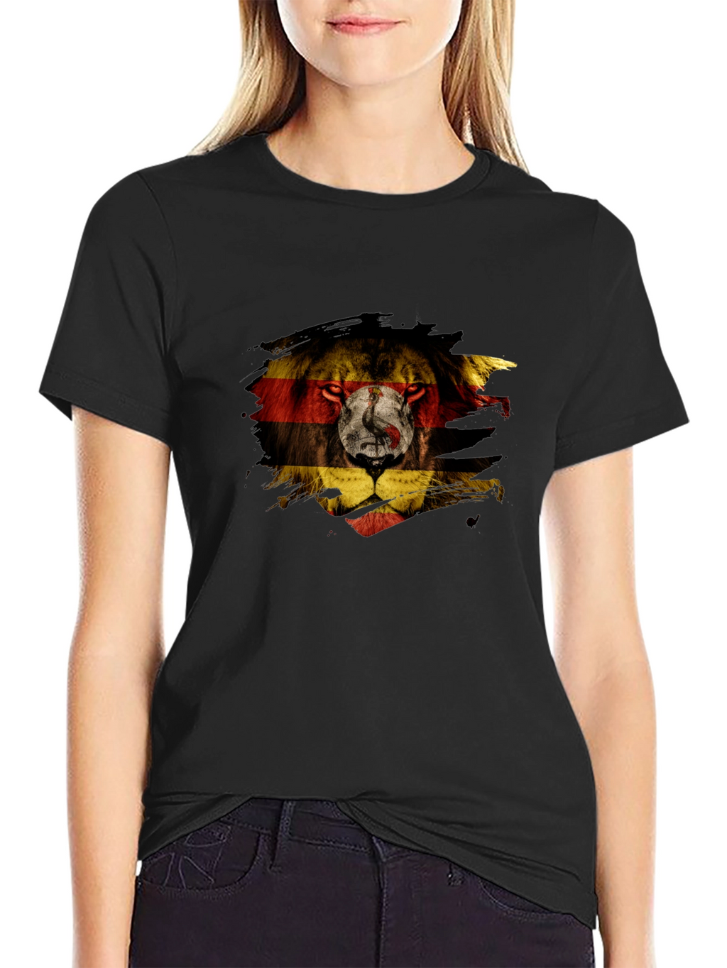 Uganda Flag Lion Graphic Tee - Black