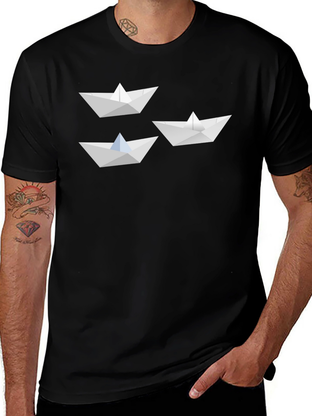 Paper Boat Graphic Tee - Black Cotton Blend