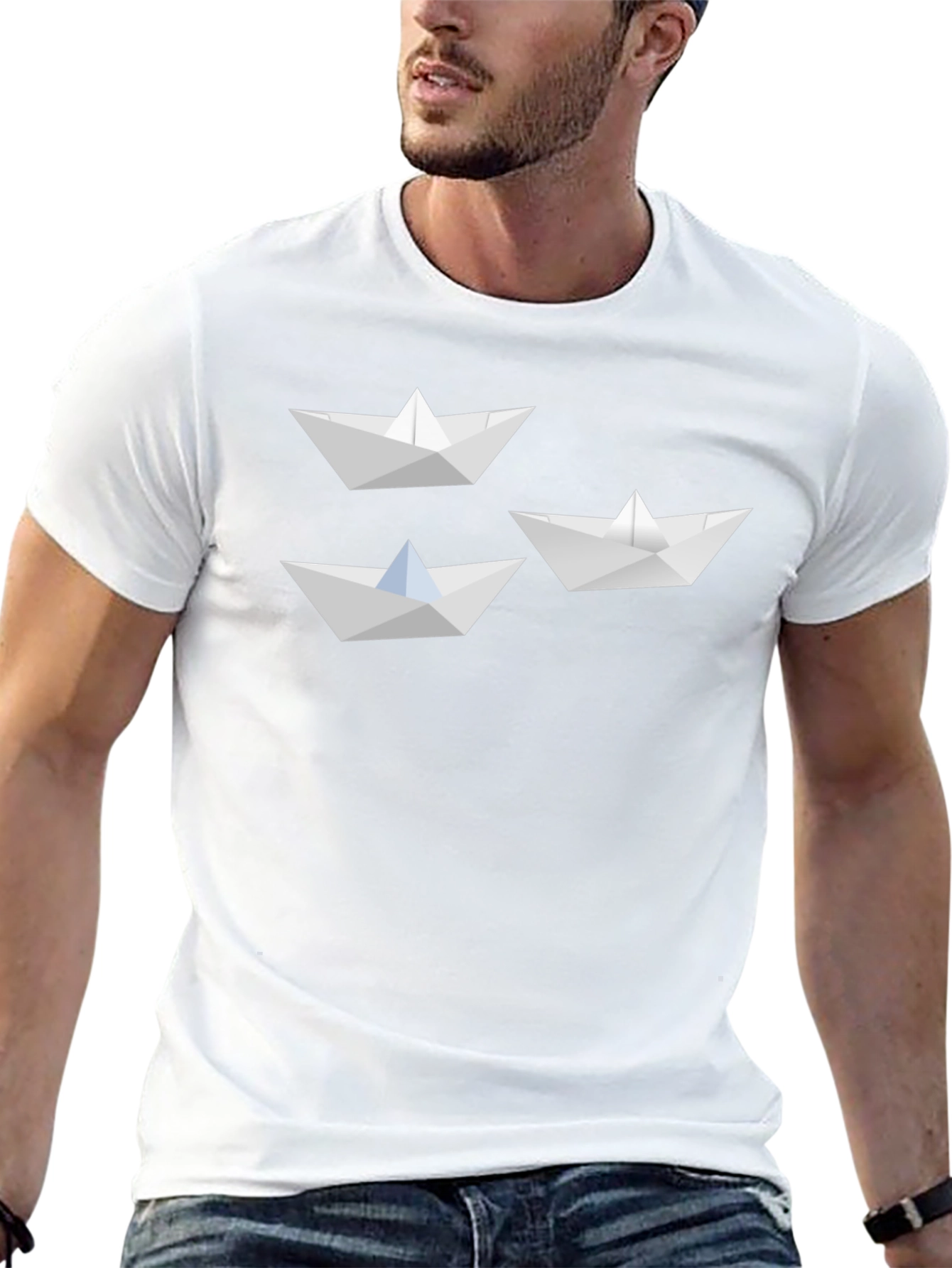 Paper Boat Graphic Tee - Black Cotton Blend