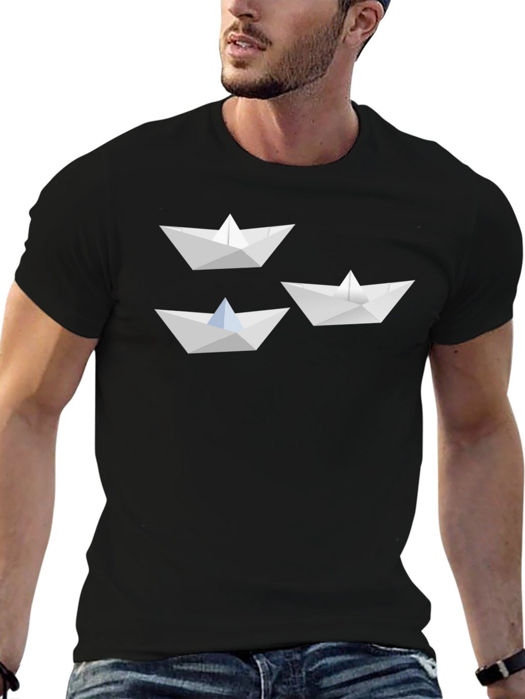 Paper Boat Graphic Tee - Black Cotton Blend