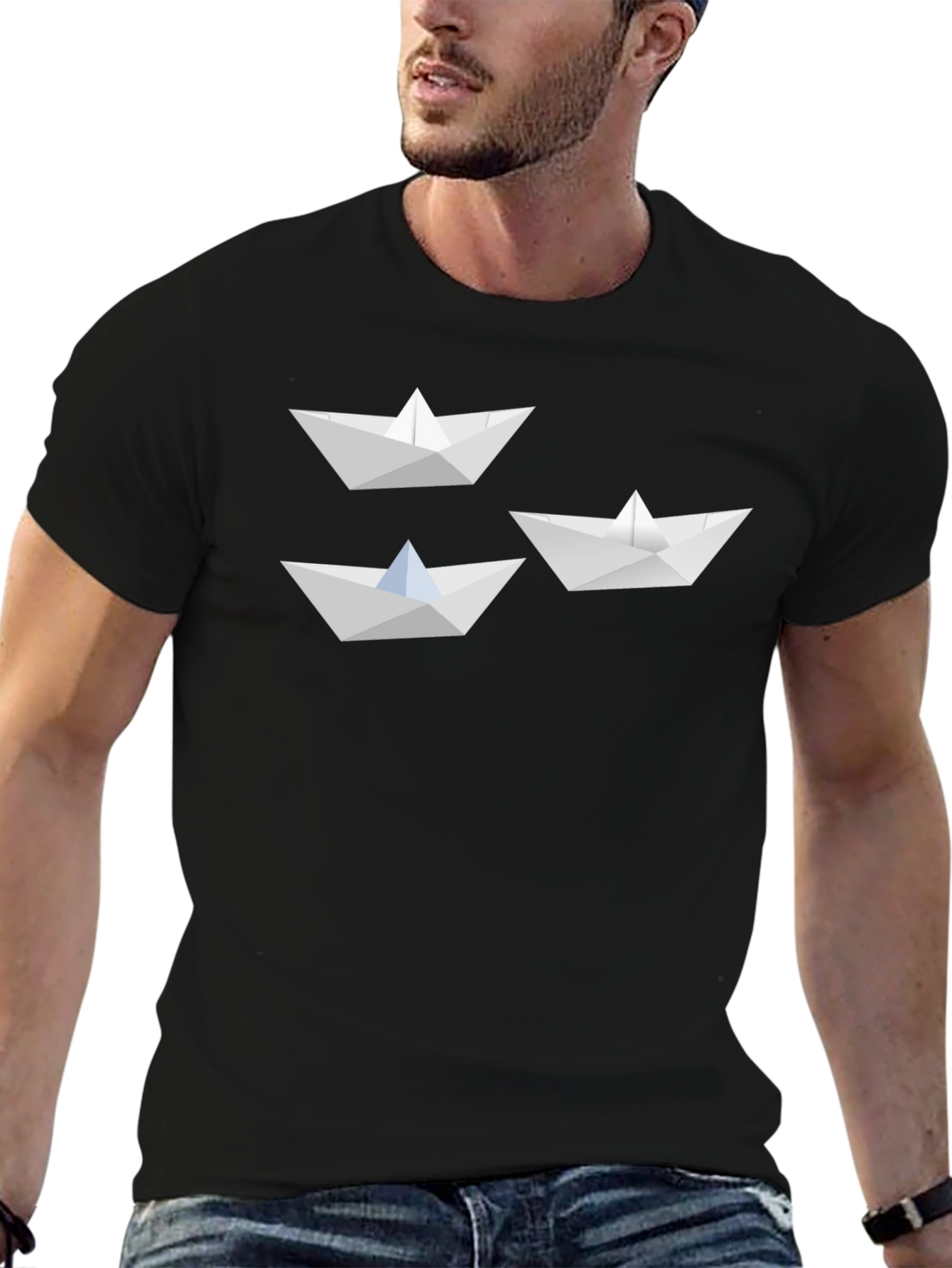 Paper Boat Graphic Tee - Black Cotton Blend