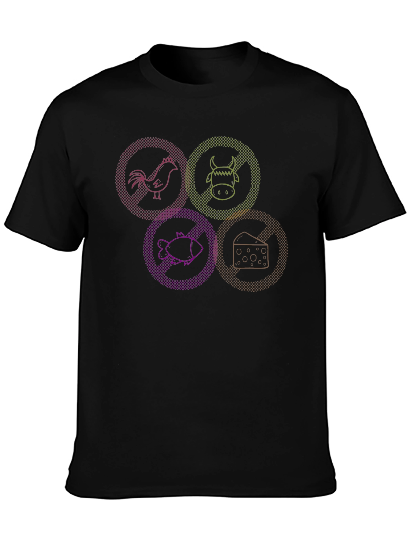 Vegan Life Black T-Shirt - Animals and Food in Circles