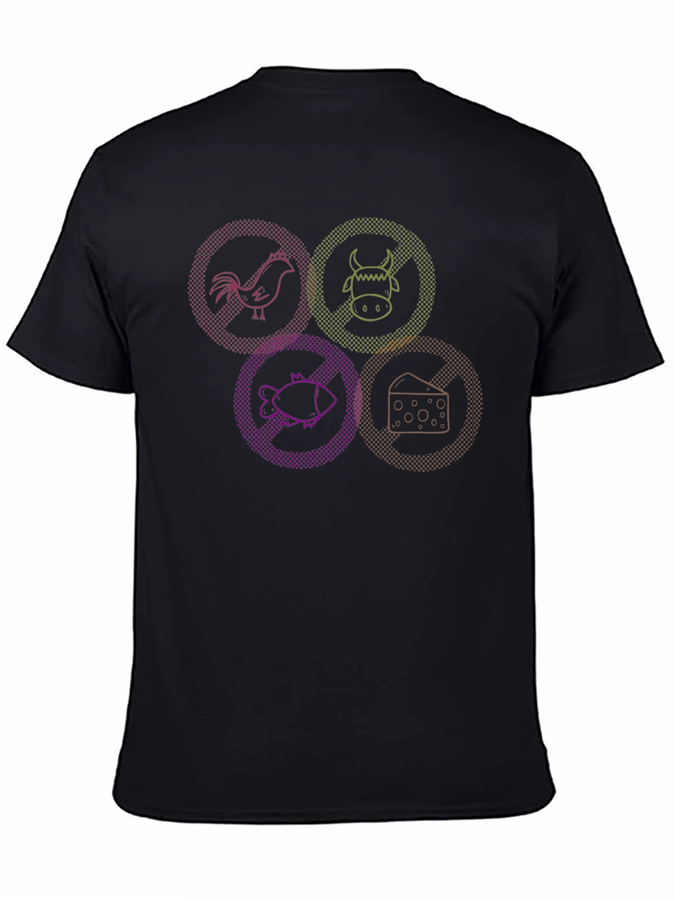Vegan Life Black T-Shirt - Animals and Food in Circles