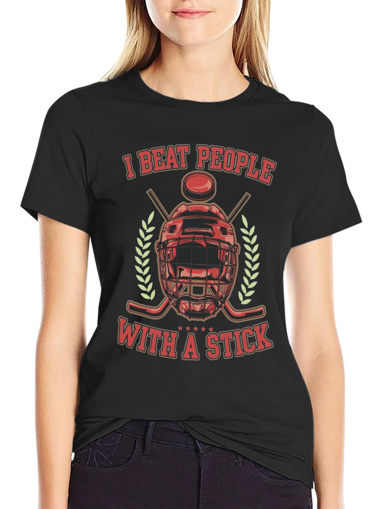 I Beat People with a Stick T-Shirt Hockey