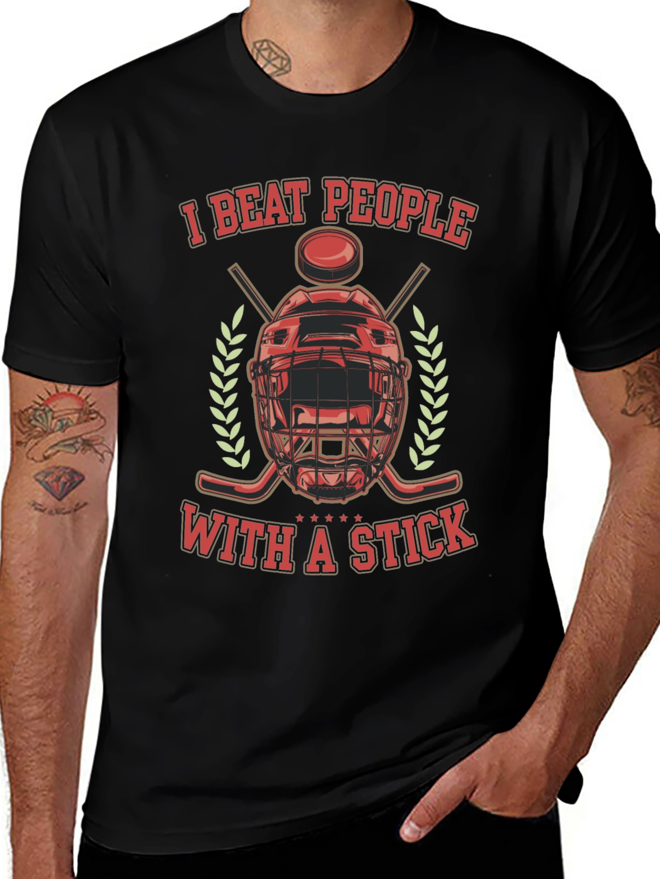 I Beat People with a Stick T-Shirt Hockey