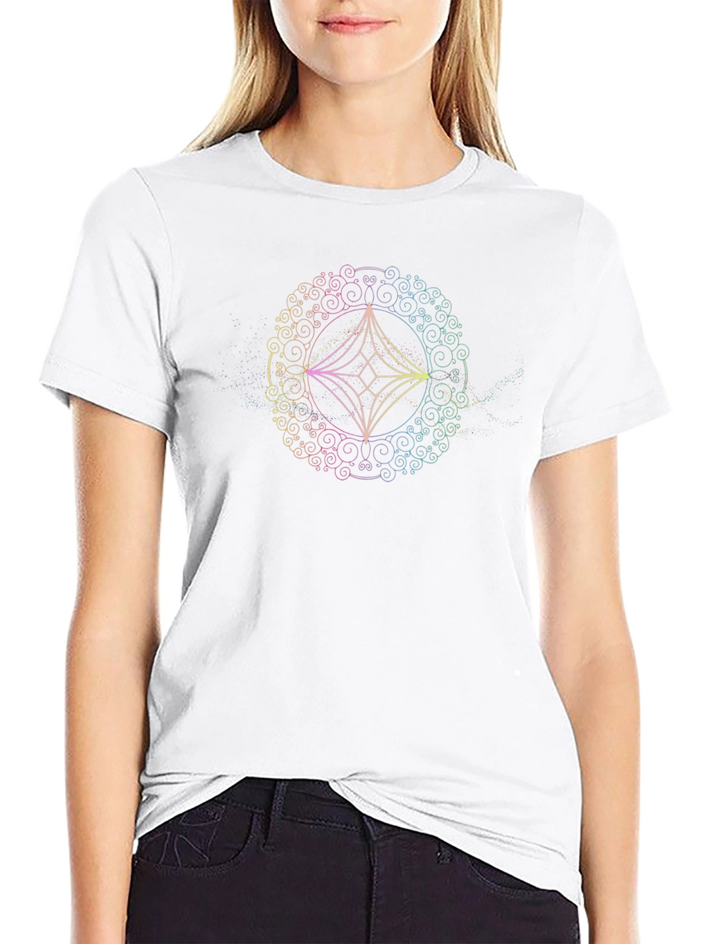Rainbow Geometric Mandala Black T-Shirt