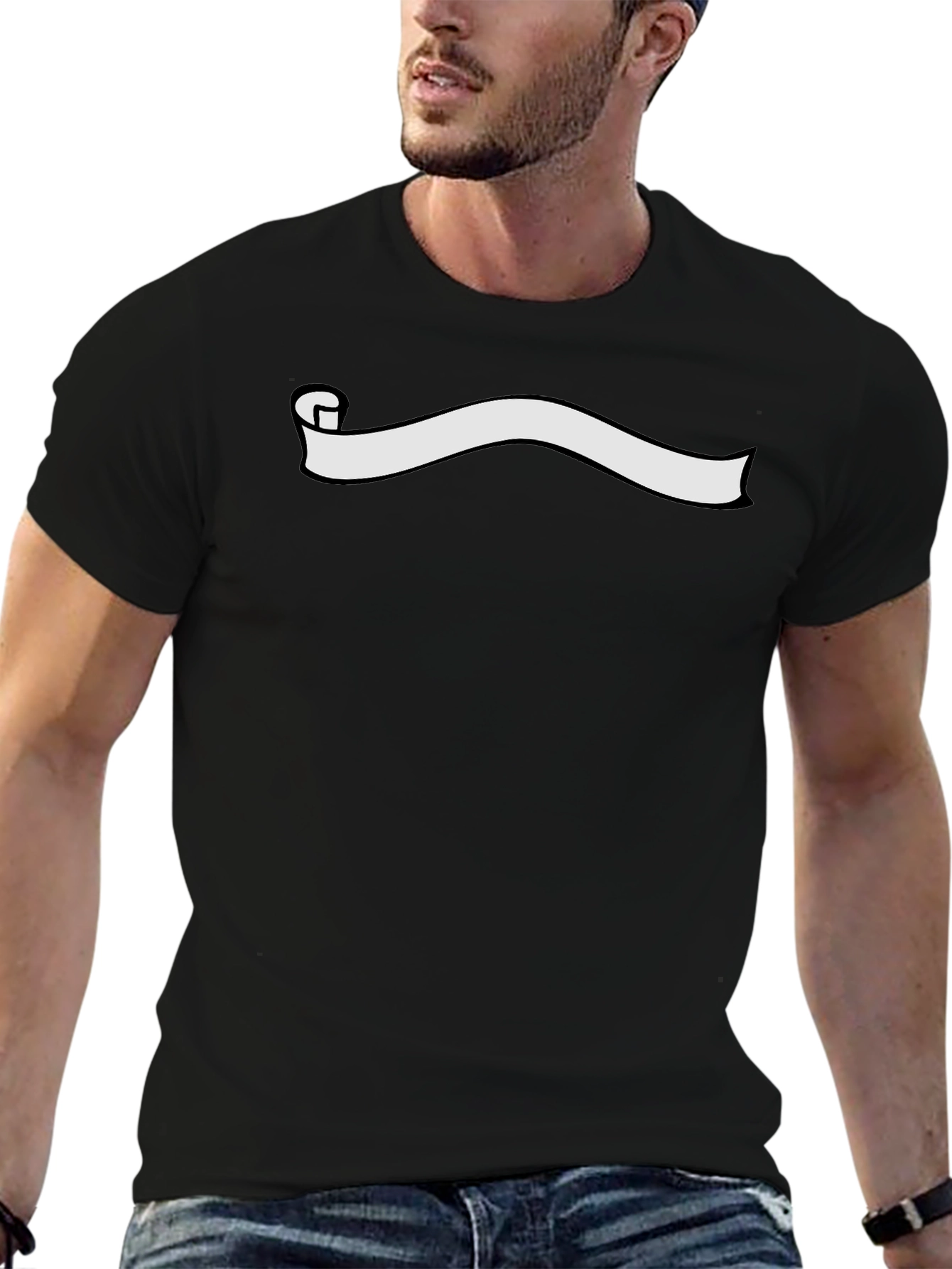 Mens Black Graphic Tee - Ribbon Scroll Design