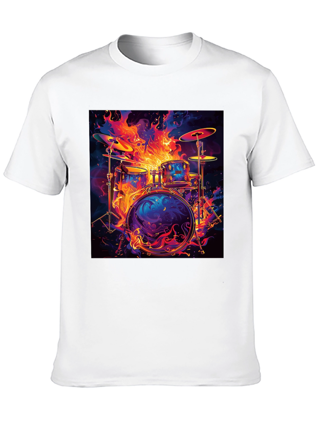 Fiery Drum Set Graphic Tee - Black Cotton T-Shirt