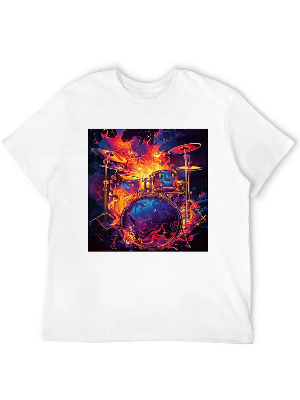 Fiery Drum Set Graphic Tee - Black Cotton T-Shirt