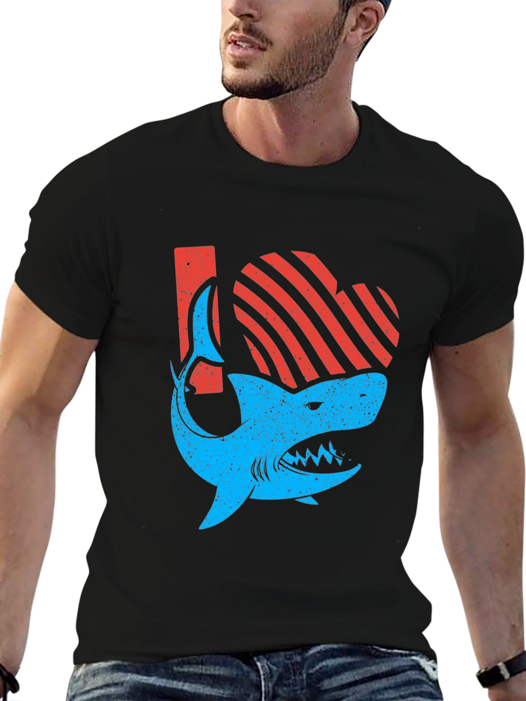 Shark Love Graphic Tee - Distressed Print