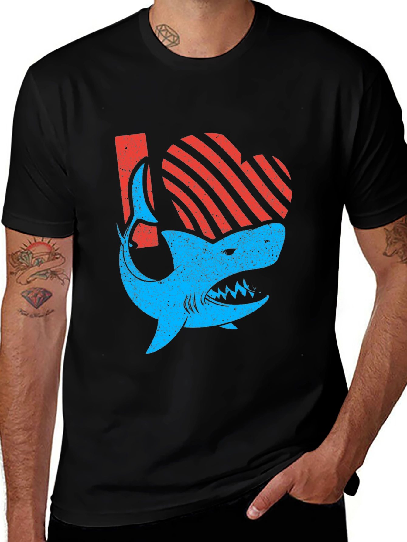 Shark Love Graphic Tee - Distressed Print