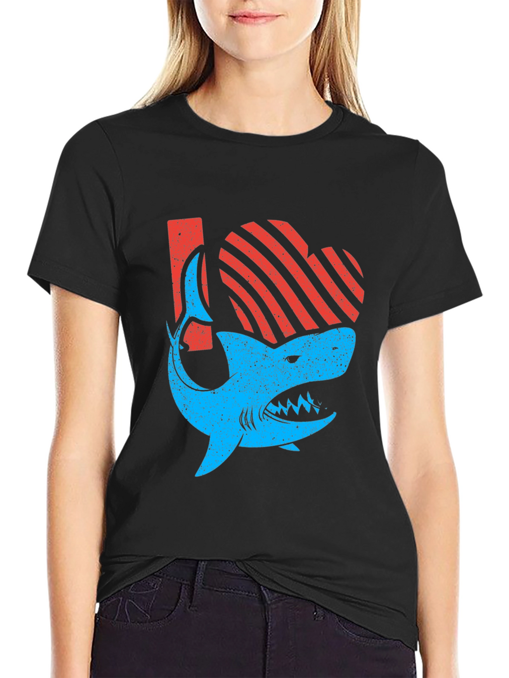 Shark Love Graphic Tee - Distressed Print