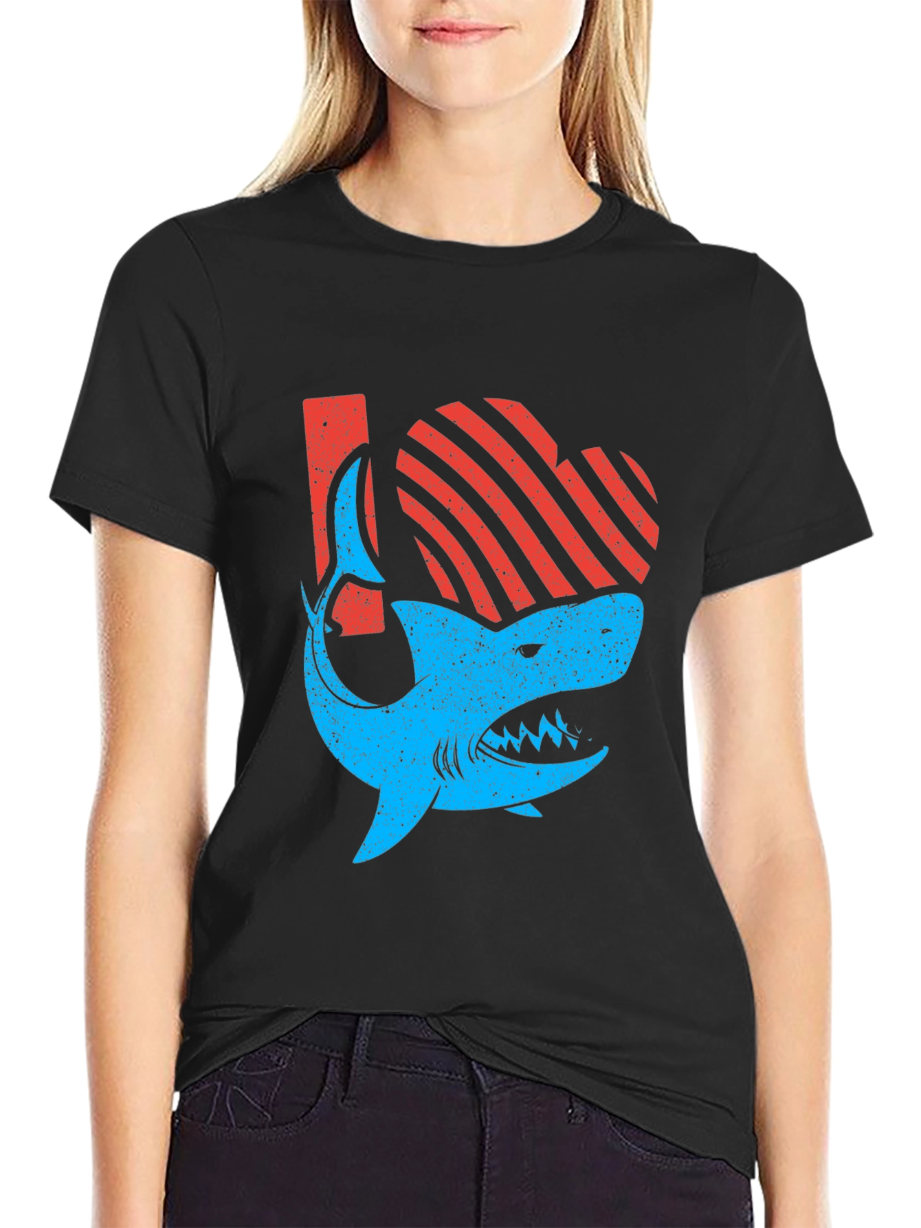Shark Love Graphic Tee - Distressed Print