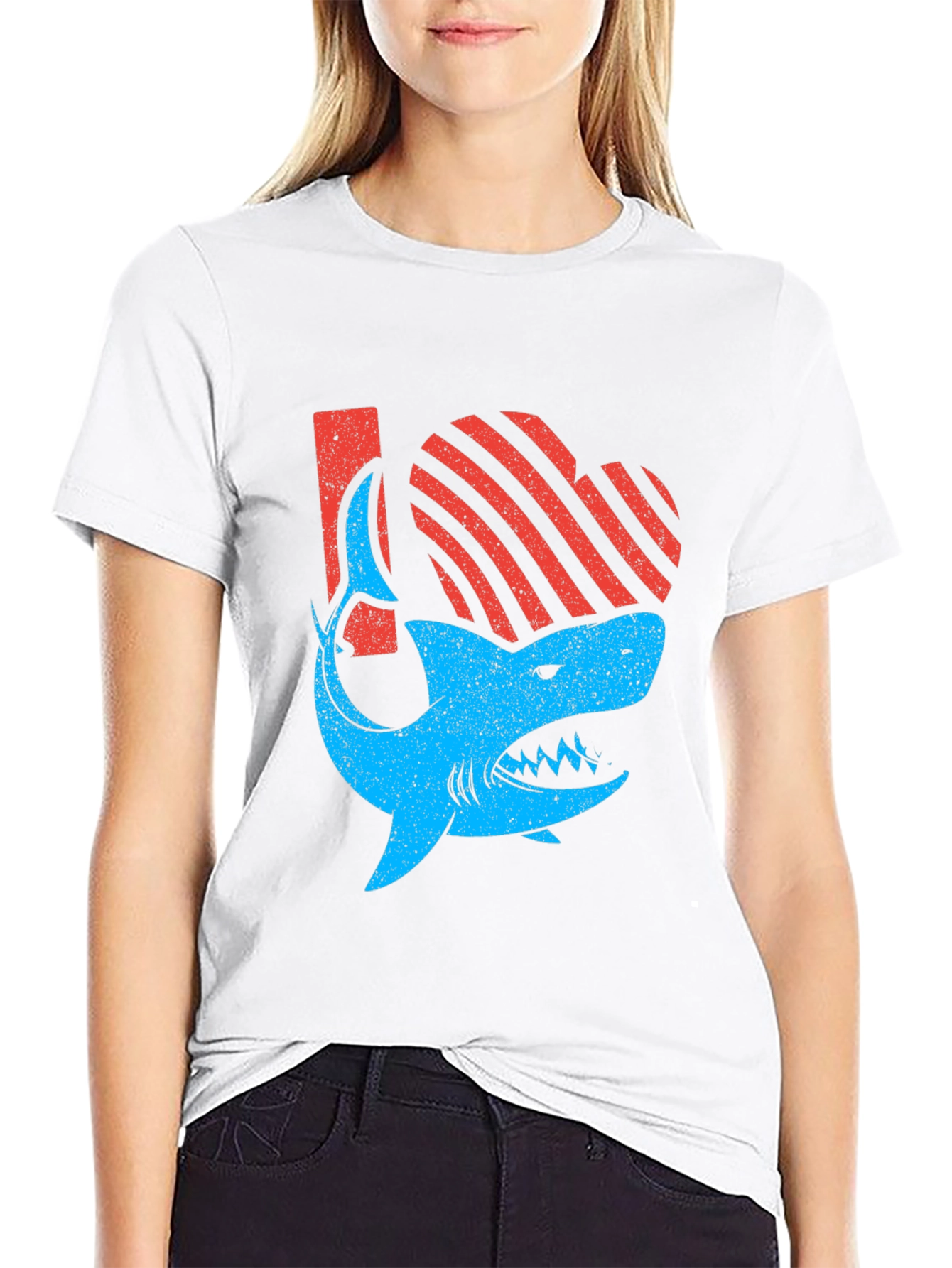 Shark Love Graphic Tee - Distressed Print