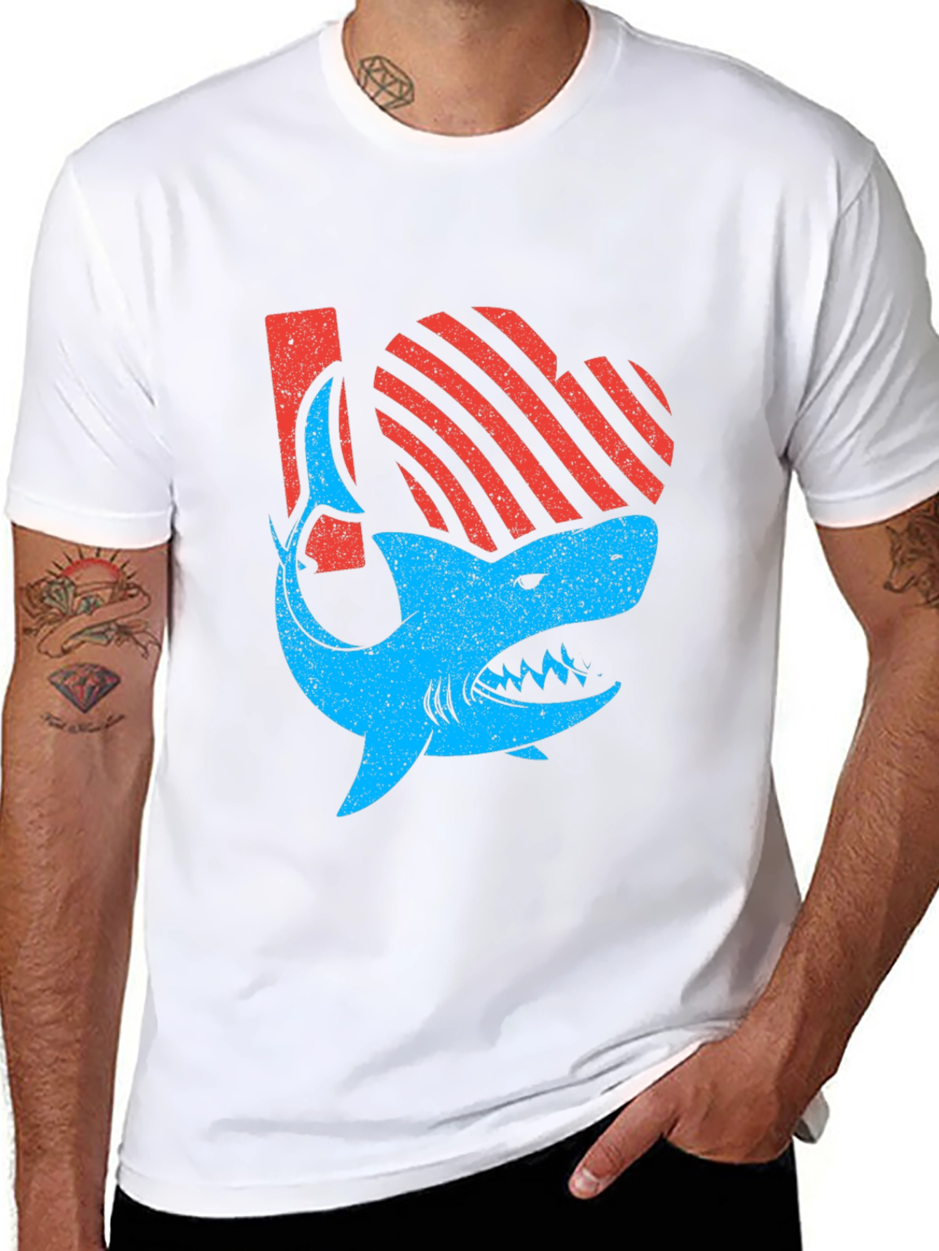 Shark Love Graphic Tee - Distressed Print